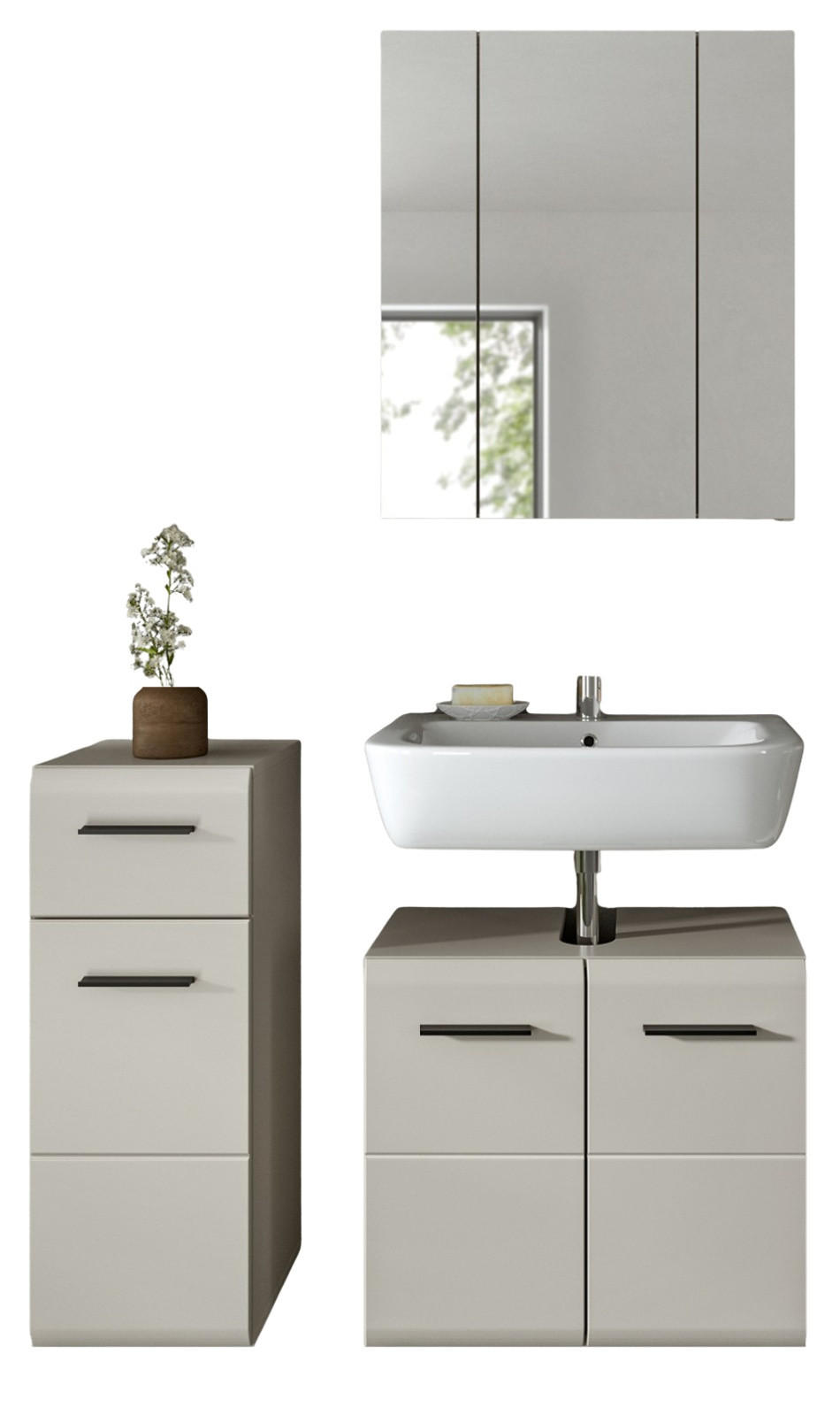 BADMÖBEL-SET Kaschmir 105 cm 3-teilig, Komplettset in modernem Design - Kaschmir/Schwarz, Glas/Holzwerkstoff (105/185/30cm) - Inn.Furn