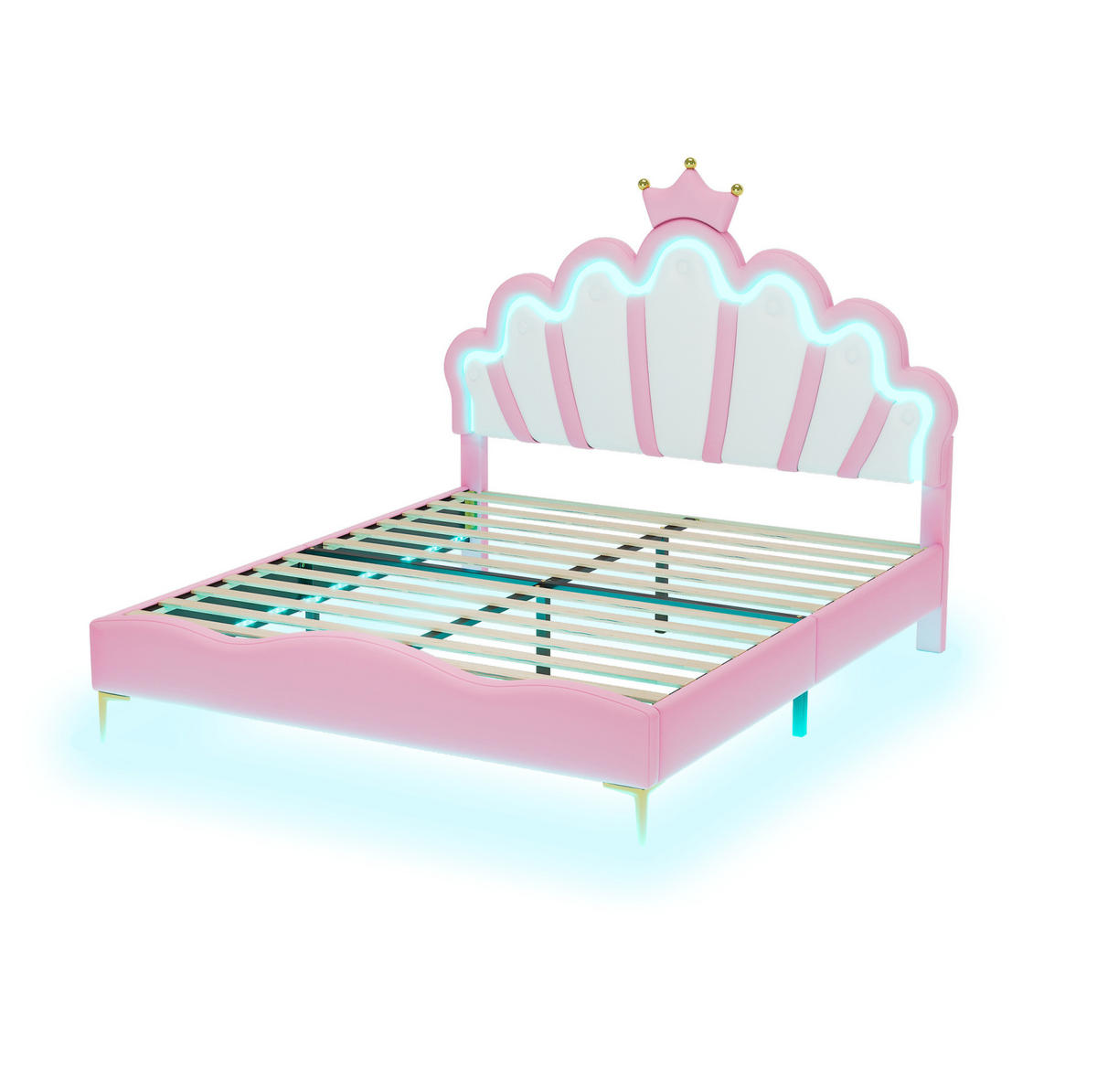 POLSTERBETT 140/200 cm rosa aus PU-Kunstleder mit LED-Beleuchtung - Pink, Kunststoff (140/200cm) - OKMYHOME