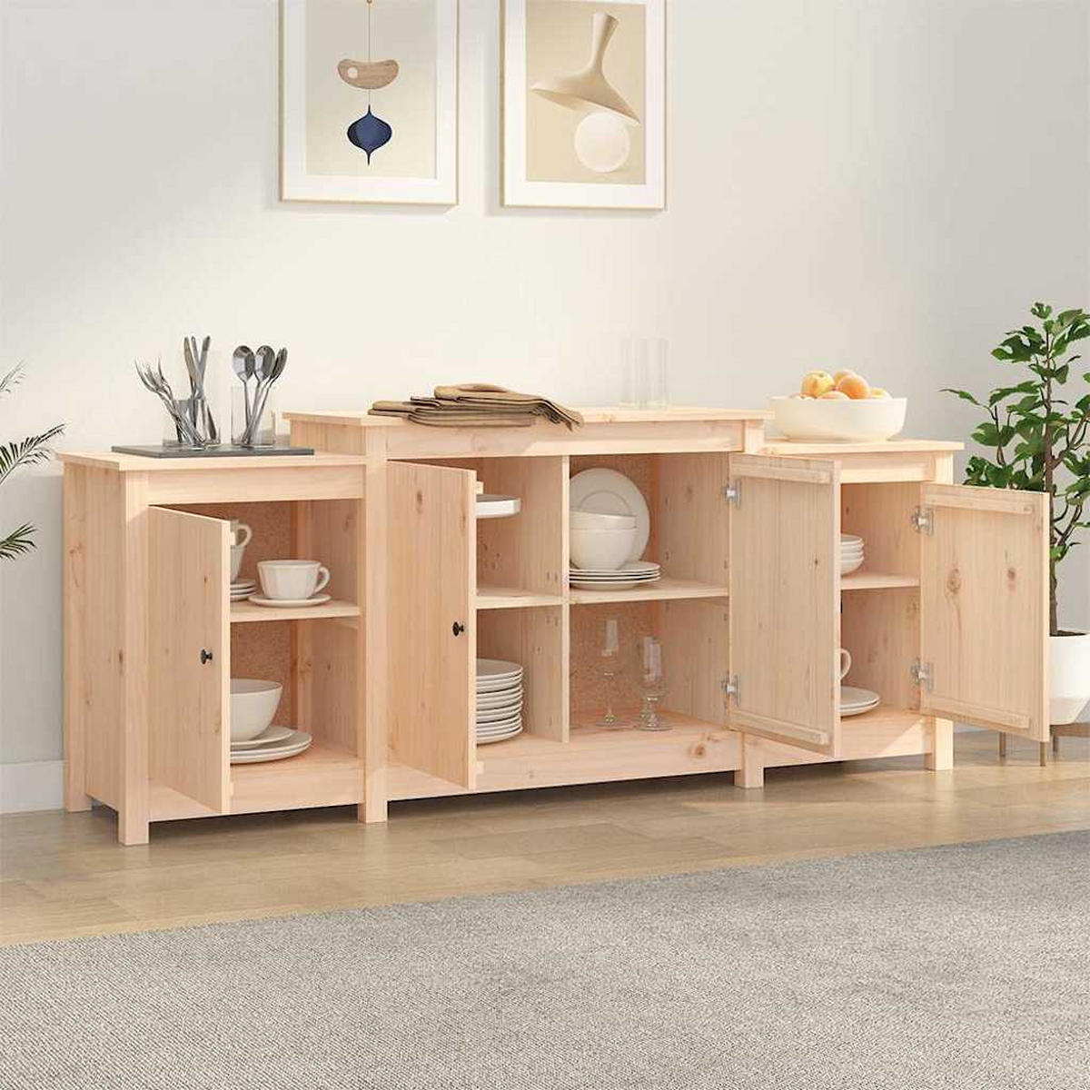 SIDEBOARD Reichlich Stauraum 164/37/68 cm Braun Massivholz Kiefer - Braun, Holz (37/68/164cm) - vidaXL