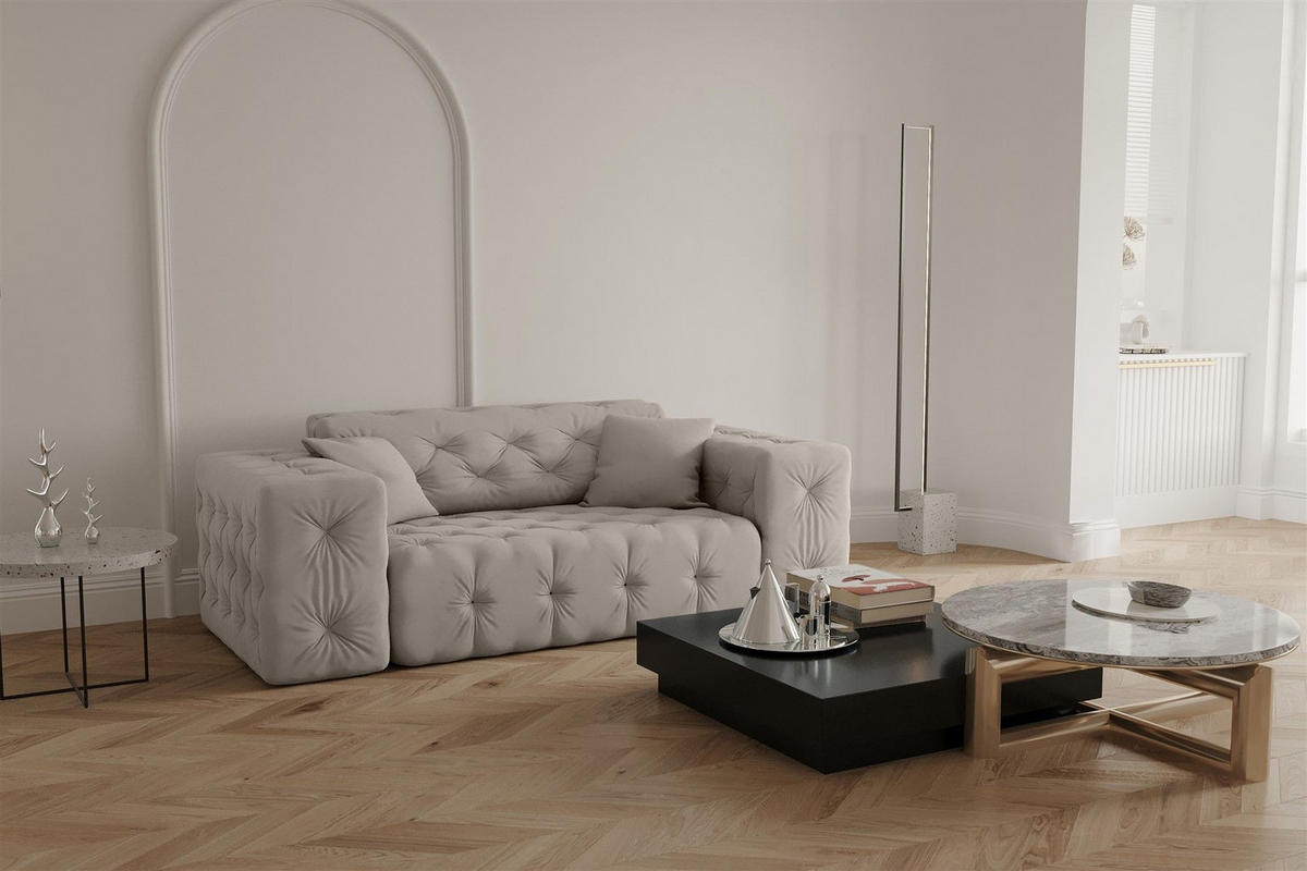 SOFASET Chantal - Creme, Holzwerkstoff/Textil (251/78/96cm) - Fun Möbel