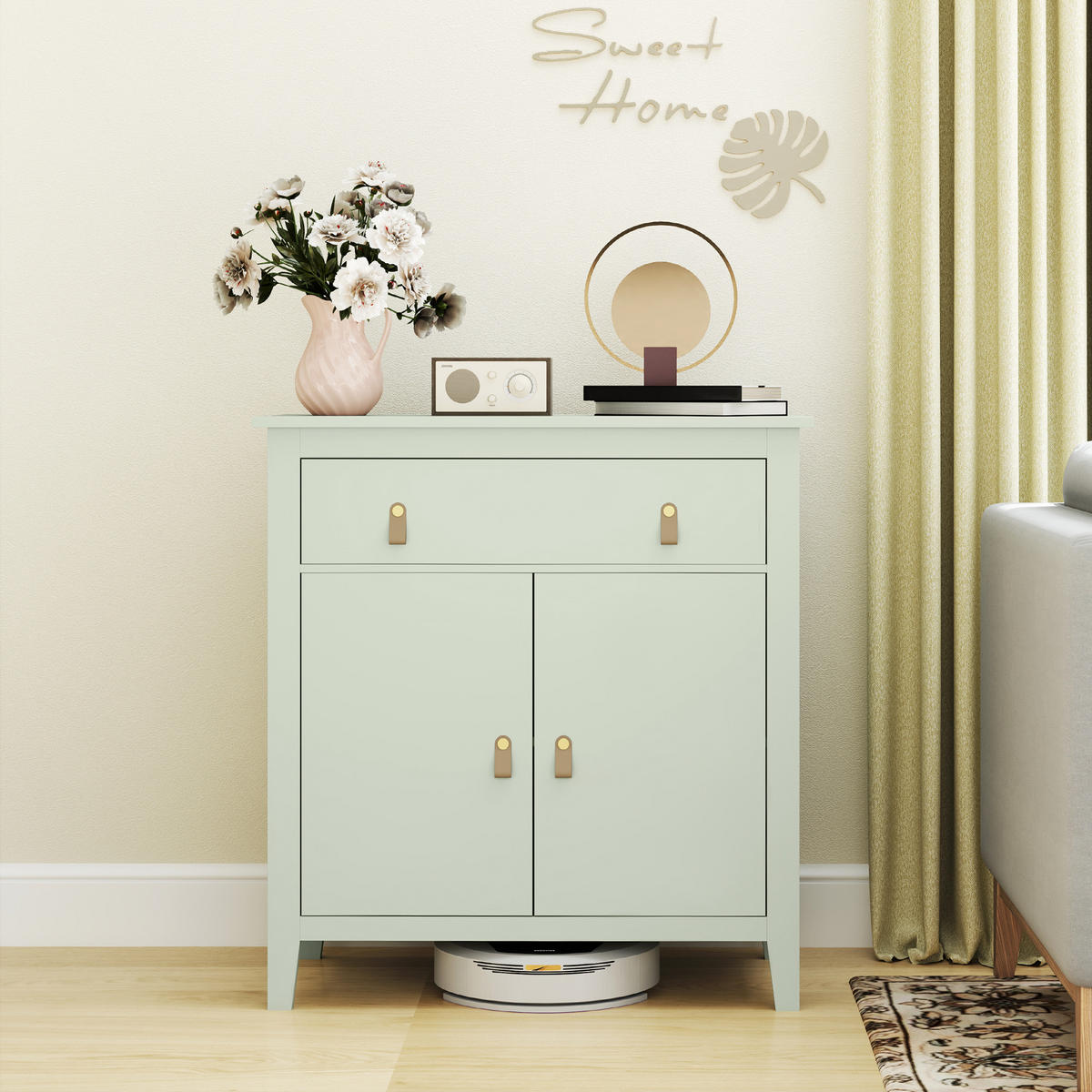 SIDEBOARD Hellgrün, 1 Schublade, 2 Türen, 80/40/90 cm - Grün, Holz (80/90/40cm) - PANGIVO