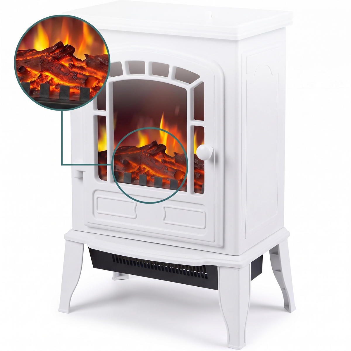 KAMIN Vit elektrisk med värmefläkt 2000 W - Vit, Glas/Plast (39/56.5/24cm) - Relaxdays