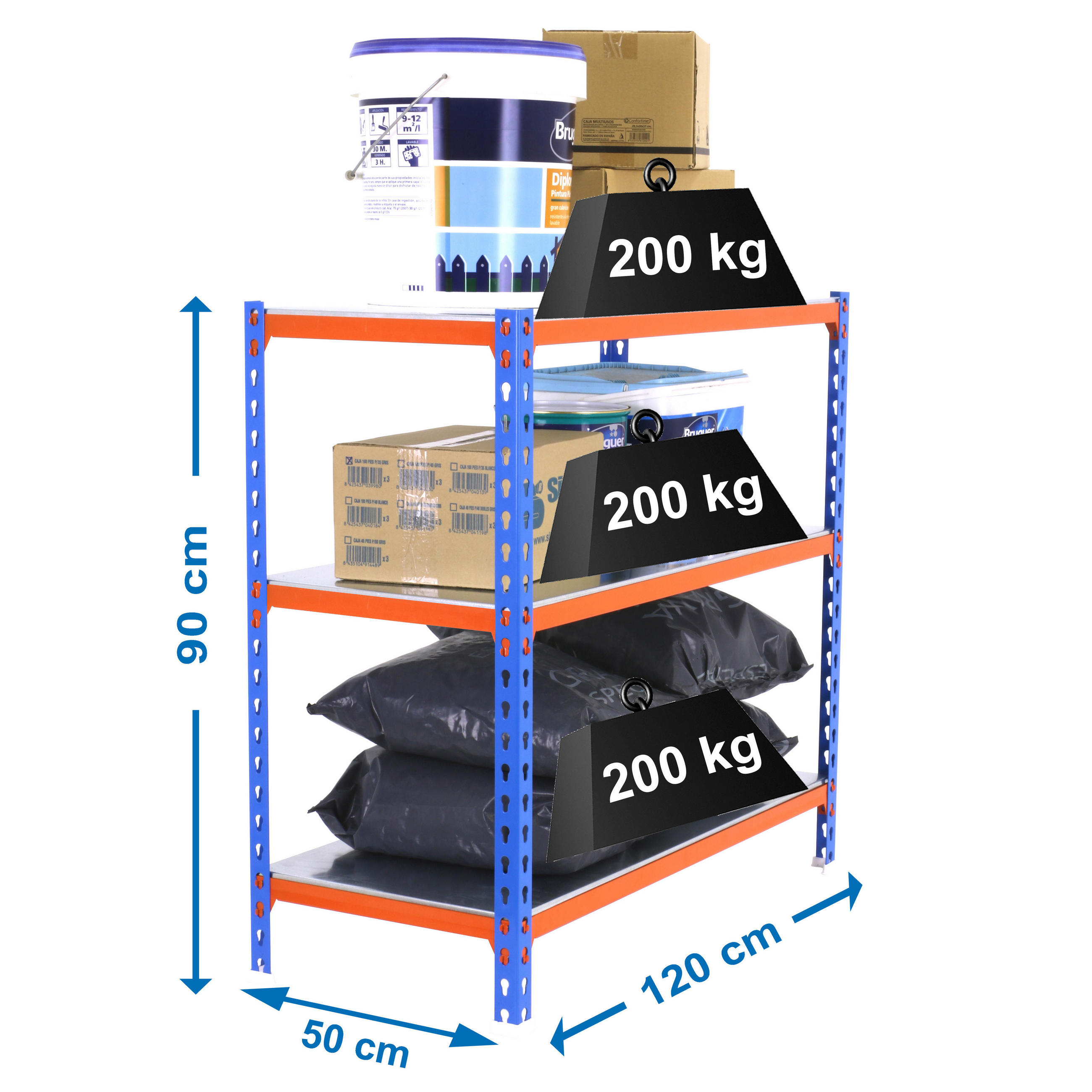 SCHWERLASTREGAL Baby Metal Shark HxBxT 90 x 120 x 50 cm Fachlast 200 kg Blau-Orange - Gelb, Metall (120/90/50cm) - PROREGAL
