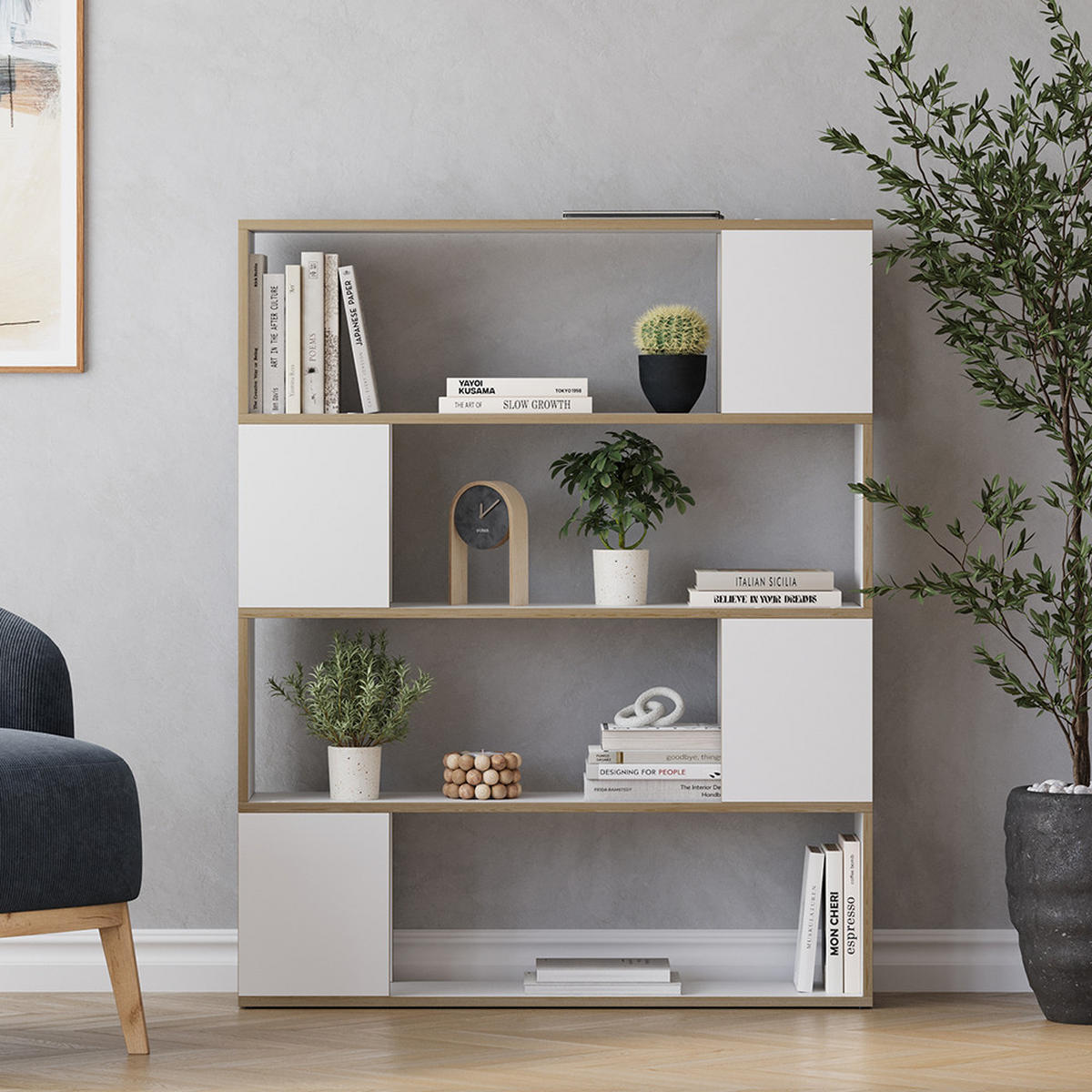 RAUMTEILER Eneos Weiß/Eiche 100 x 124.5 cm - Eichefarben/Weiß, Holzwerkstoff (100/124.5/24cm) - Vicco