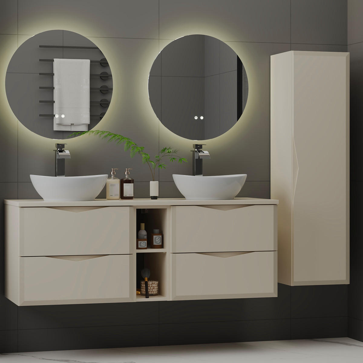 WASCHTISCHUNTERSCHRANK 140.6cm Ellie Kaschmir - Beige, Holzwerkstoff (140.6/52.2/46.5cm) - Petits-meubles