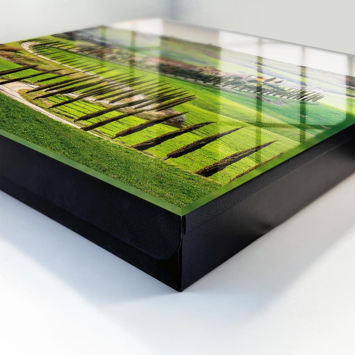 SCHLÜSSELBOX Schwarz 30x30 cm- Türöffnung nach rechts - Toskana-Landschaft - Grün, Metall (30/30/5cm) - TULUP