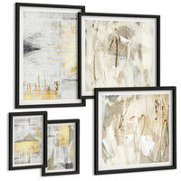 BILDER SET 5er Set - 50x50 cm & 20x30 cm & 40x60 cm Schwarzer Rahmen - Abstrakte minimalistische Muster - Schwarz, Kunststoff (40/60cm) - TULUP