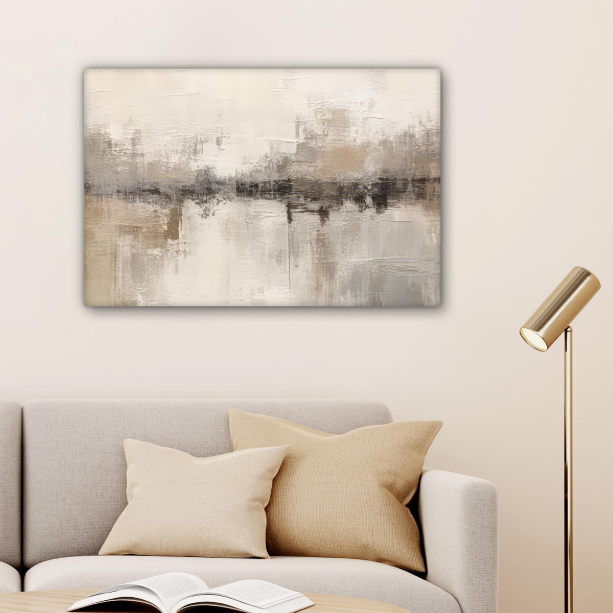 LEINWANDBILD Moderne Kunst - Abstrakt - Beige Wanddeko 90x60 cm - Beige, Textil (90/60cm) - MuchoWow