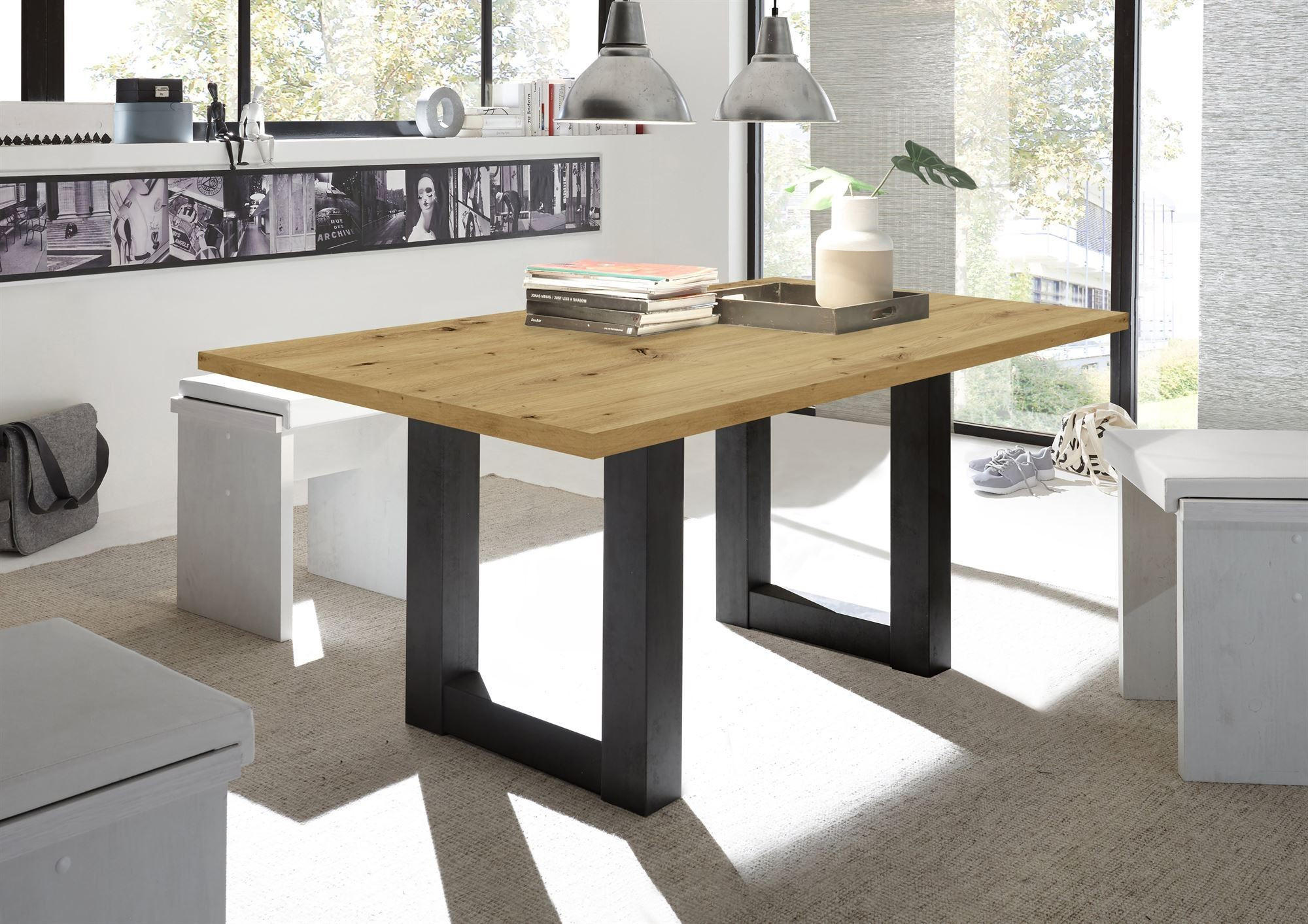 ESSZIMMERTISCH Eila 8 140 x 90 x 75 Esstisch Schwarzstahl/Asteiche - Eiche Artisan, Holz (140/90/75cm) - 58aufmkessel