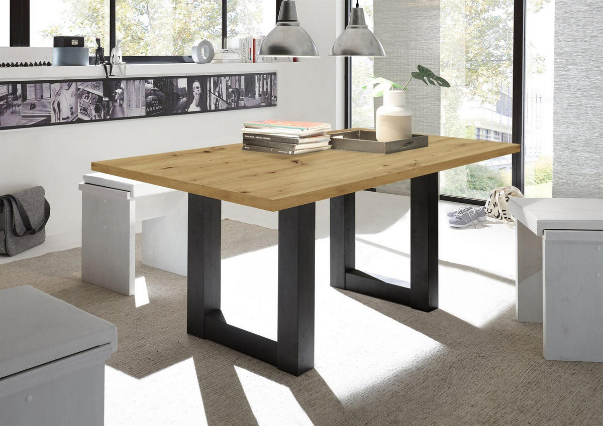 ESSZIMMERTISCH Eila 8 160 x 90 x 75 Esstisch Schwarzstahl/Asteiche - Eiche Artisan, Holz (160/90/75cm) - 58aufmkessel