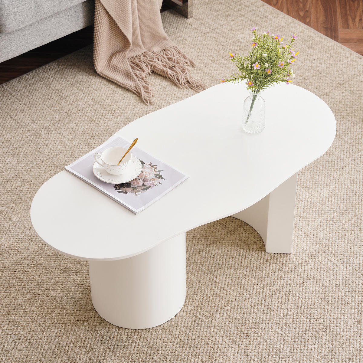 COUCHTISCH DE-37145 unregelmäßige Form mit lackierter Oberfläche Weiß - Weiß, Holzwerkstoff (100/50/40.5cm) - ComfortXL