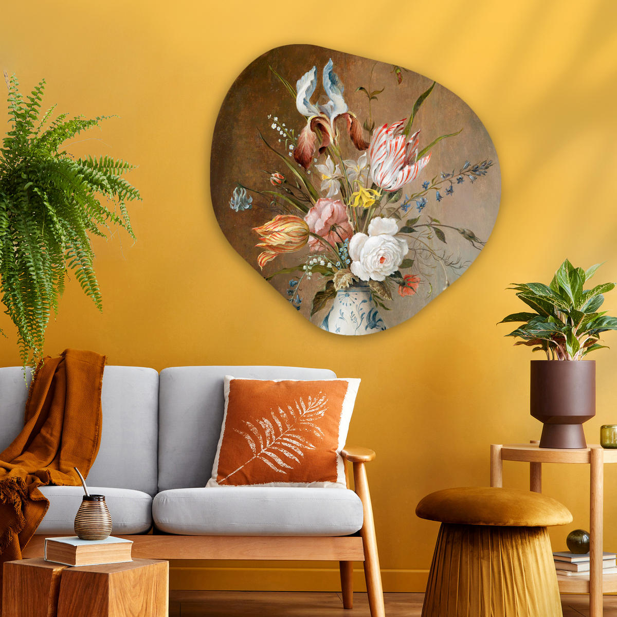 WANDBILD Stilleben mit Blumen - Balthasar van der Ast - Malerei 90x90 cm - Sandfarben, Kunststoff (90/90cm) - MuchoWow