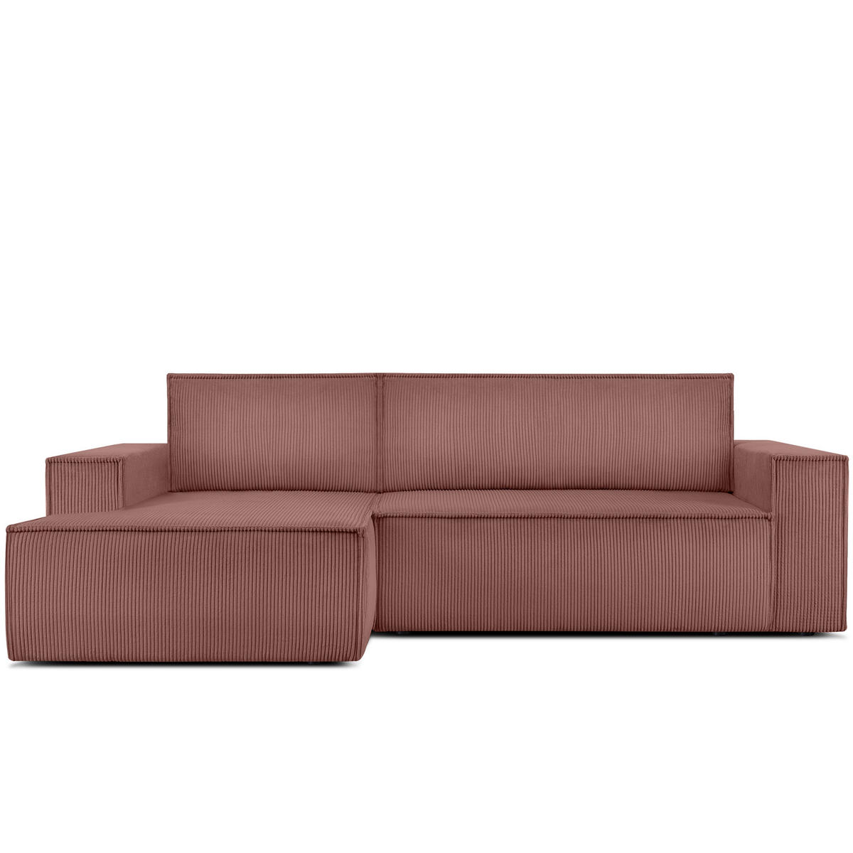 ECKSCHLAFSOFA-LINKS NAPI in Pet Friendly Cord-Stoff, rosa - Pink/Schwarz, Textil (262/148cm) - KONSIMO®