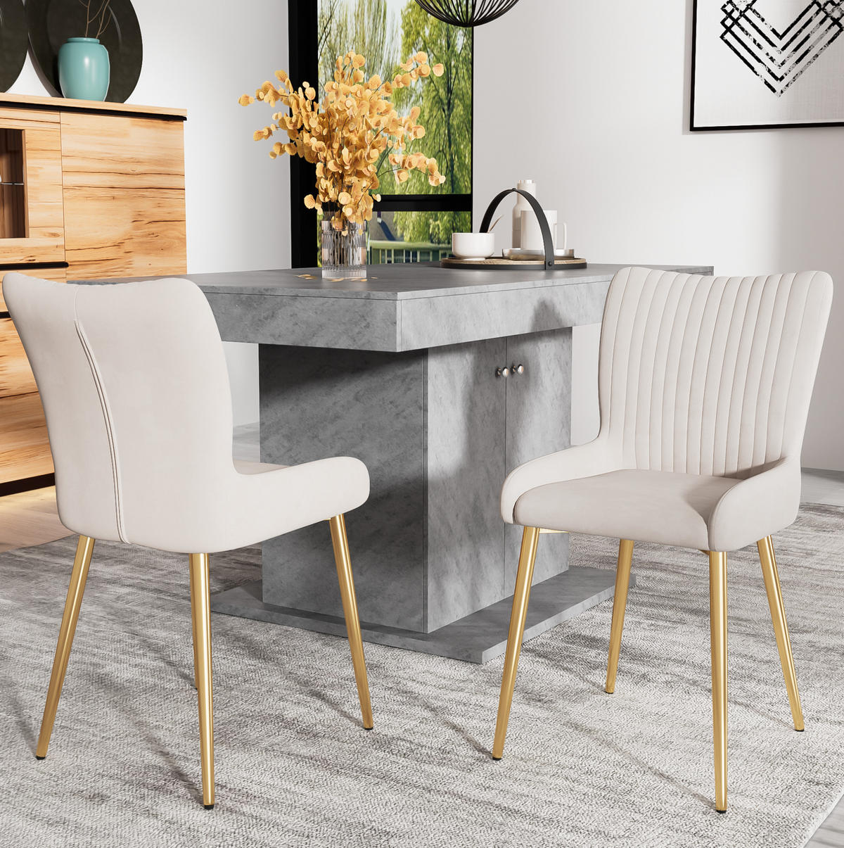 ESSZIMMERSTUHL 2er-Set Samt Beige mit goldfarbenen Metallbeinen - Beige, Metall (47/85/58cm) - Meubliv