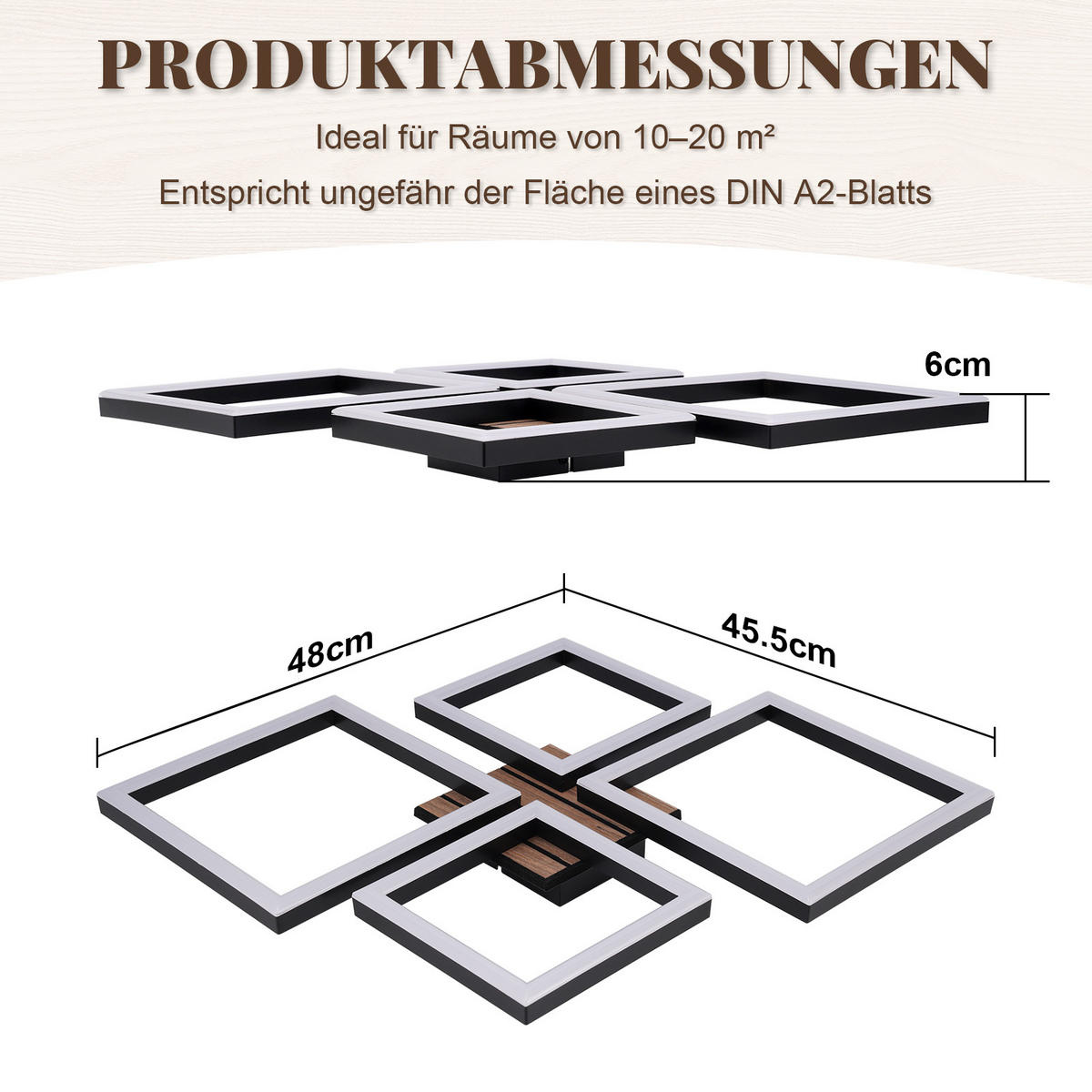 LED DECKENLEUCHTE Wlenly 48/45.5/6 cm - Schwarz, Kunststoff/Metall (48/45.5/6cm) - ZMH