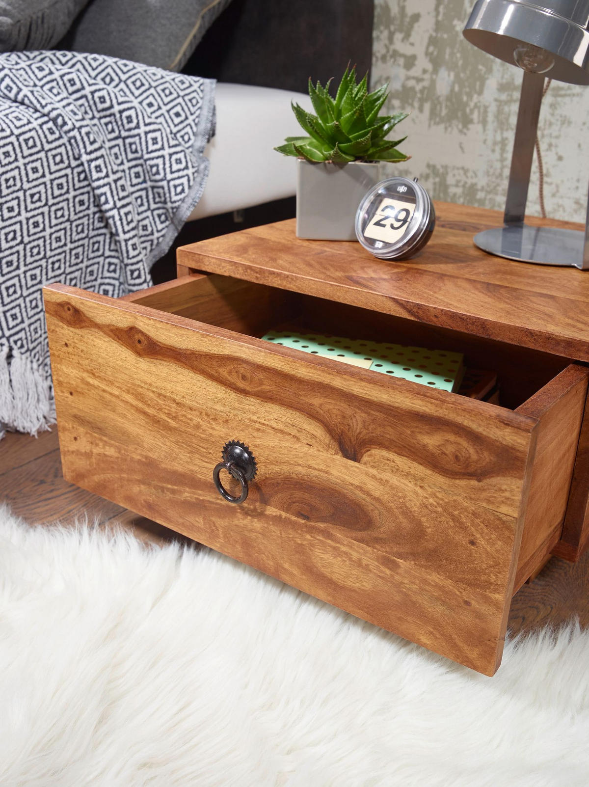 NACHTTISCH Massivholz Schublade Landhausstil Handgefertigt NAKO, Braun 40x40x25 cm - Braun, Holz/Metall (40/25/40cm) - KADIMA DESIGN