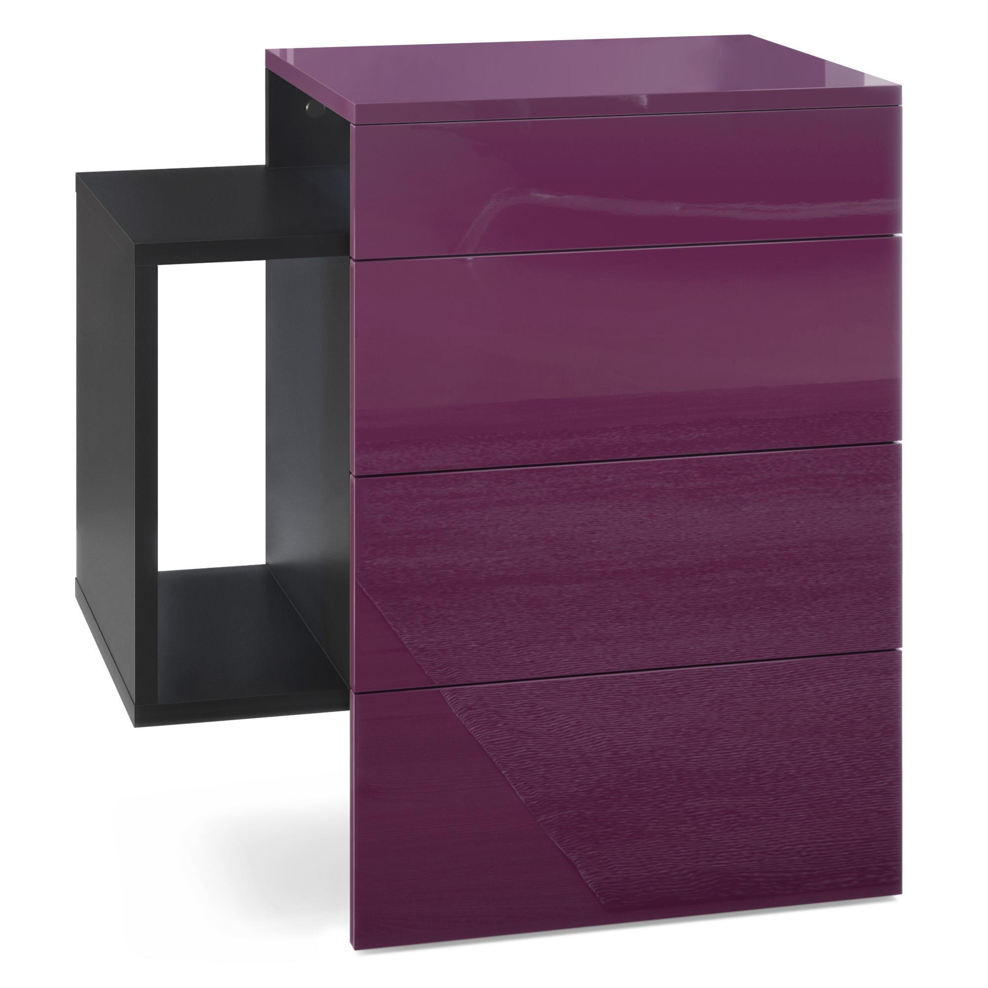 NACHTTISCH Queens Front in Brombeer Hochglanz - Brombeere, Holzwerkstoff (60/63/36cm) - Vladon