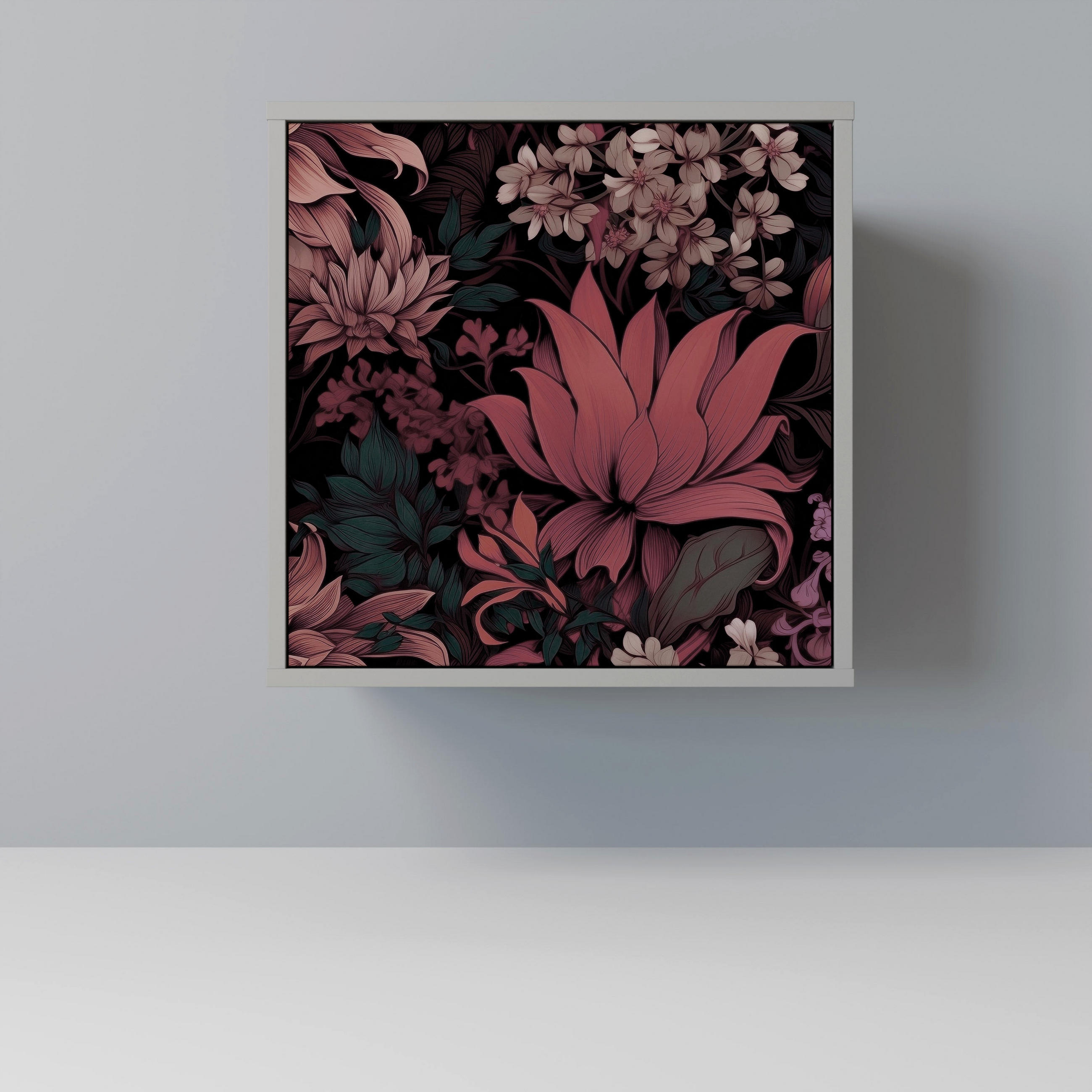 SIDEBOARD FLORAL WHISPER, Grau, 57,5x42x57,5 cm, Ohne Füße - Multicolor/Grau, Holzwerkstoff (57.5/57.5/42cm) - SpaceRebels