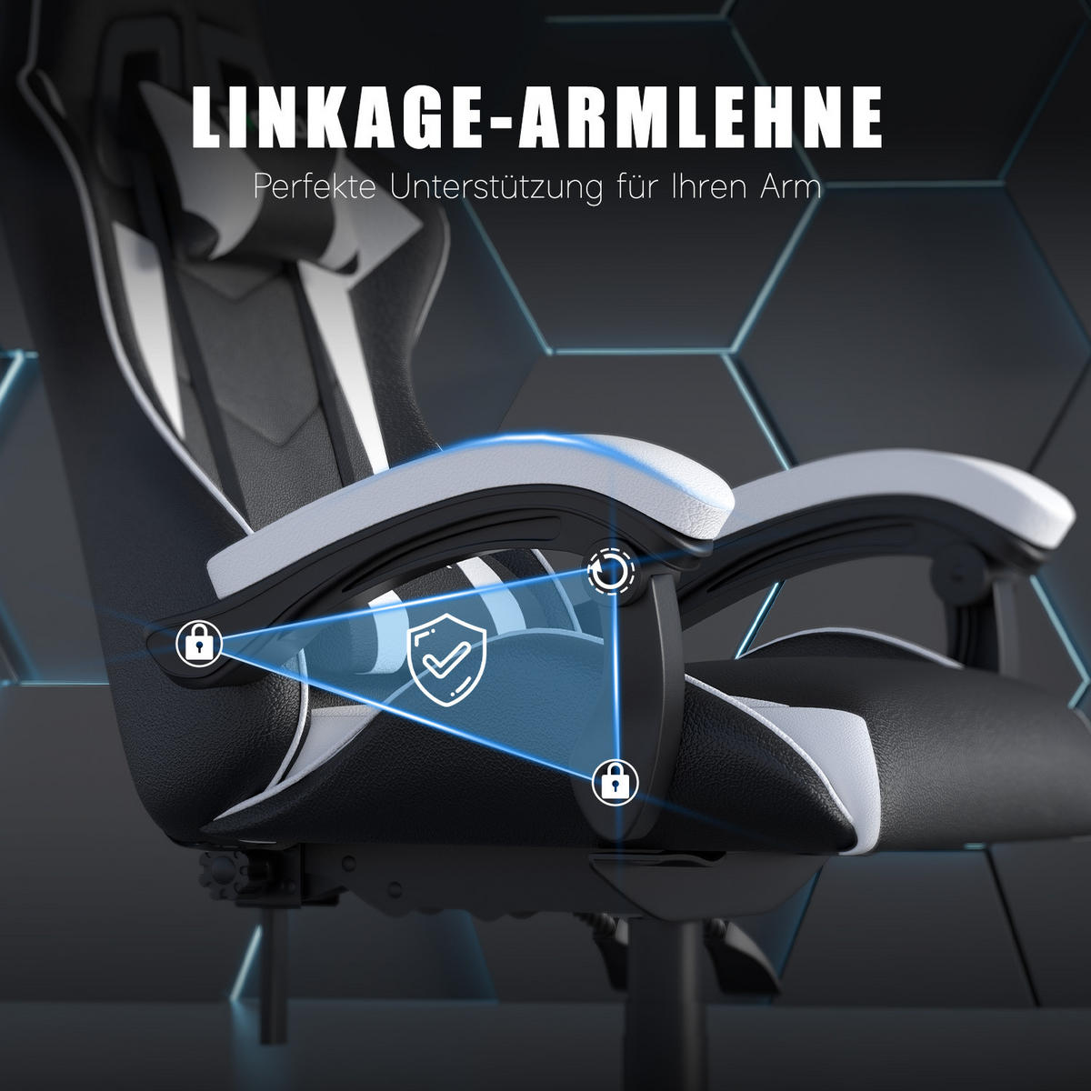 GAMINGSTUHL Schwarz-Weiß ergonomisch - Weiß, Leder (29/59/79cm) - Rattrix