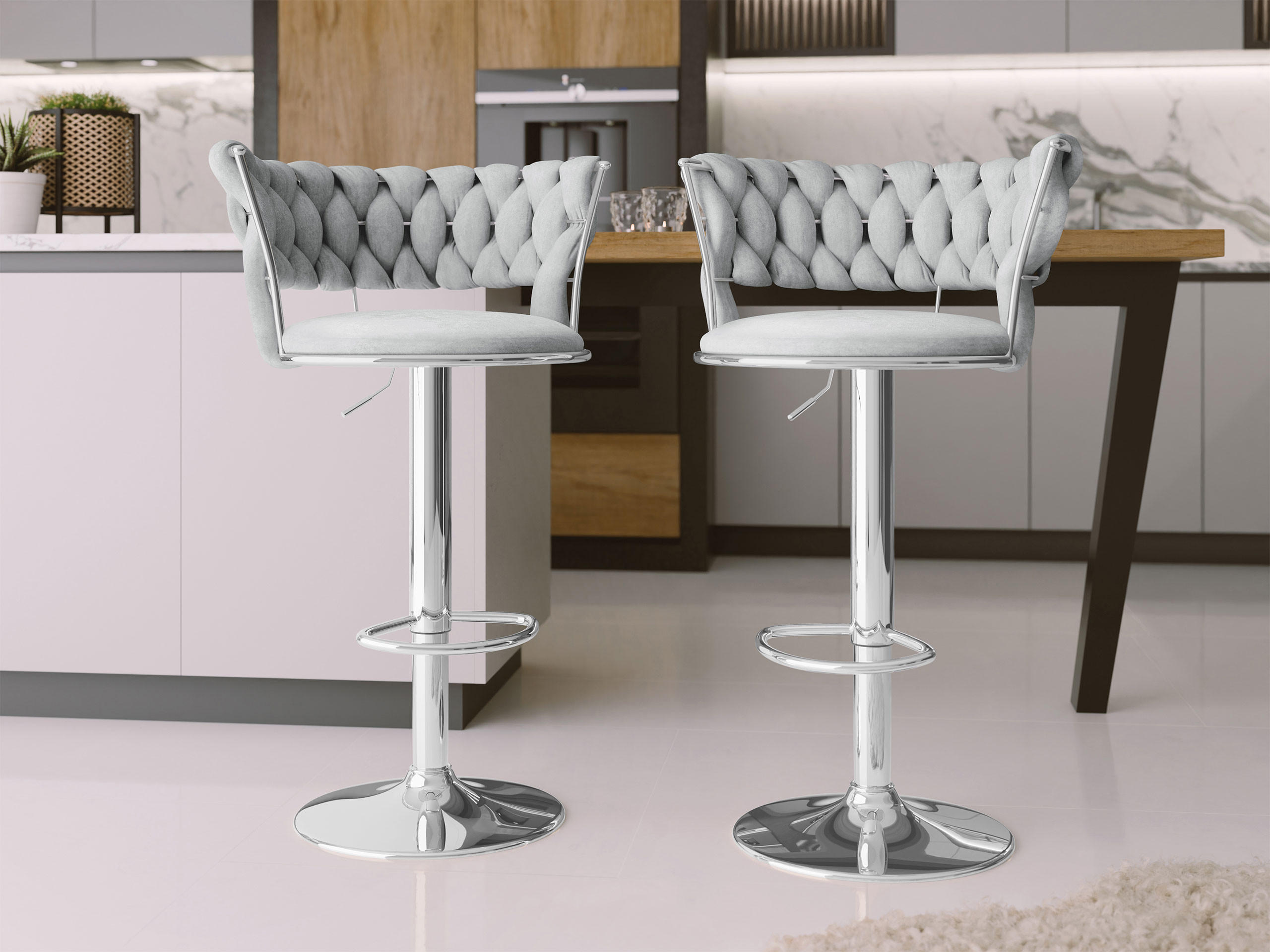BARHOCKER-SET Muz BS-1141/CM (2 Stück in Samt) - Chromfarben/Grau, Textil/Metall (50/76/48cm) - MIRJAN24