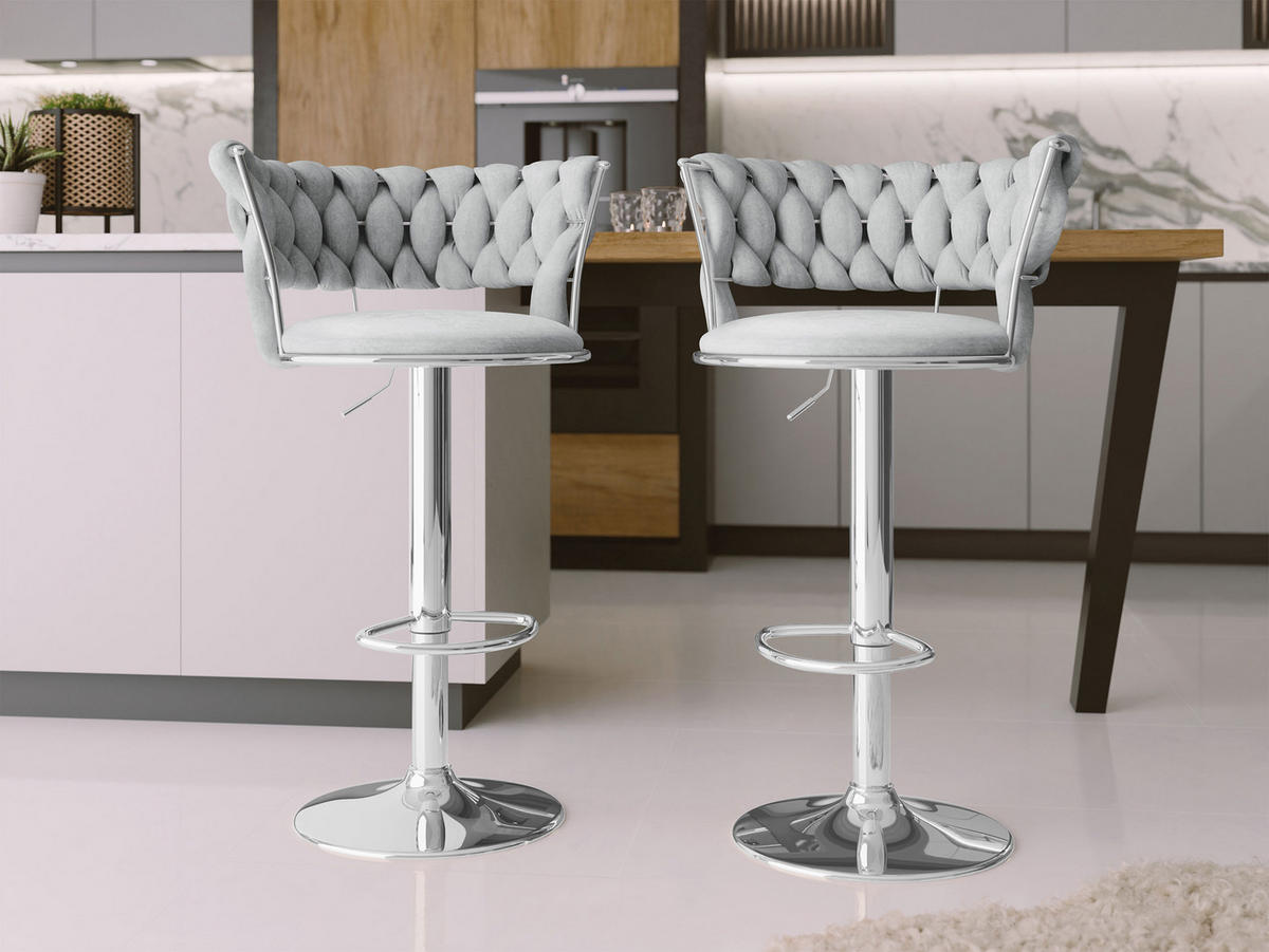 BARHOCKER-SET Muz BS-1141/CM (2 Stück in Samt) - Chromfarben/Grau, Textil/Metall (50/76/48cm) - MIRJAN24