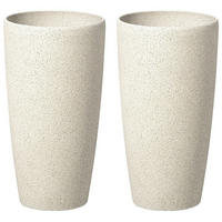 BLUMENTOPF 2er-Set hellbeige rund 23/23/42 cm Abdera - Beige, Stein (42cm) - Beliani