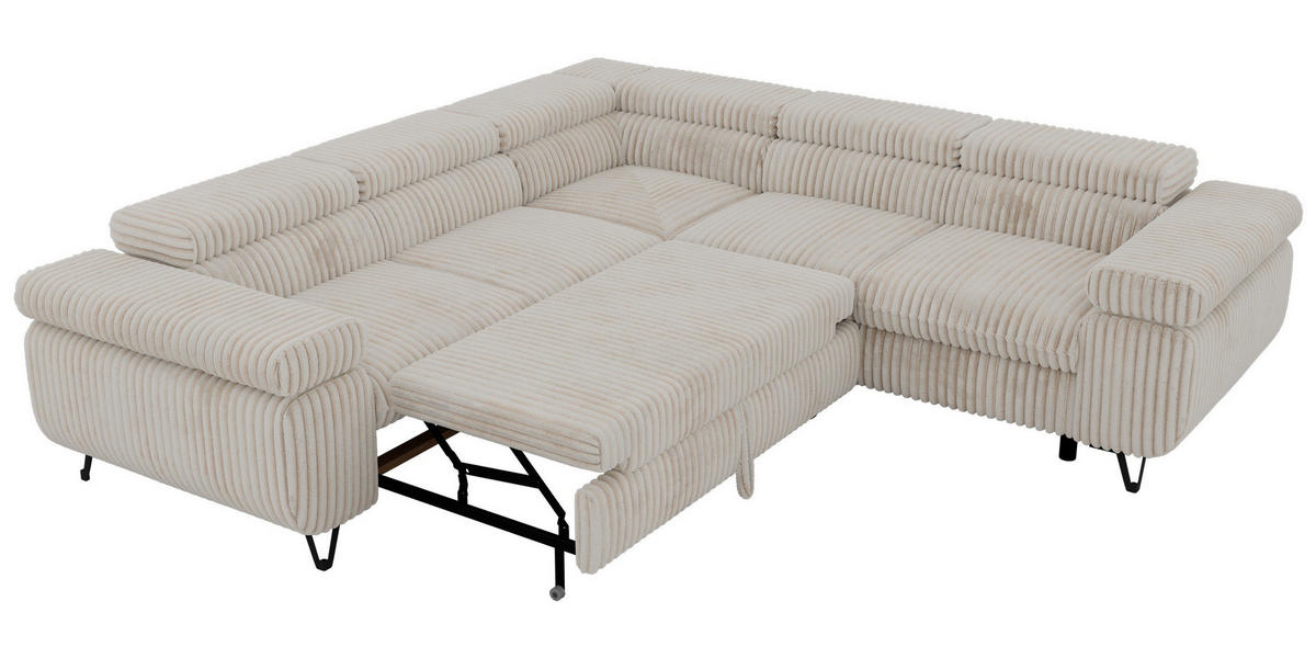 ECKSOFA QUADRO L - Beige Cord - Rechts Seite - Beige/Creme, Textil/Metall (269/269cm) - MKS