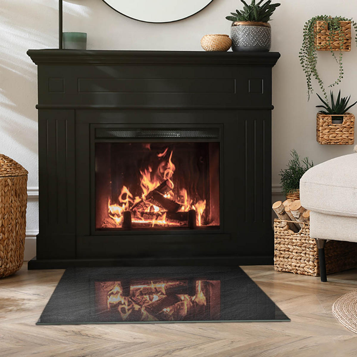 GLASPLATTE für Kamin 80x60 cm Schwarz - Schwarz, Glas (80/60/0.4cm) - ArtPrintCave