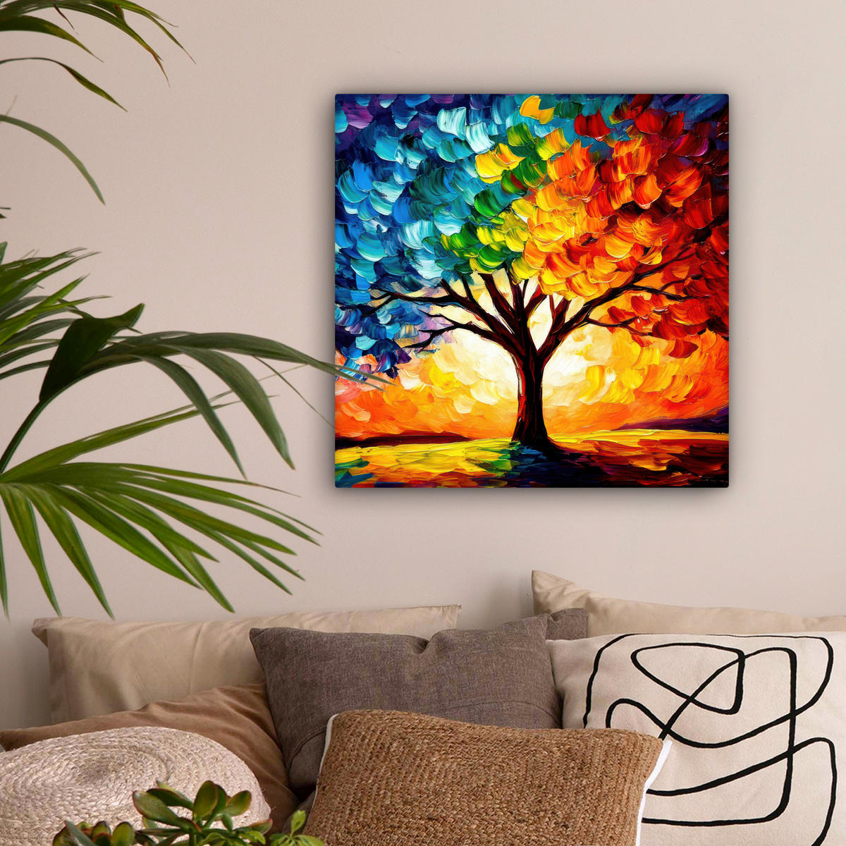 LEINWANDBILD - Baum - Kunst - Natur - Sonnenuntergang - 50x50 - Room Decor - Multicolor, Textil (50/50cm) - MuchoWow