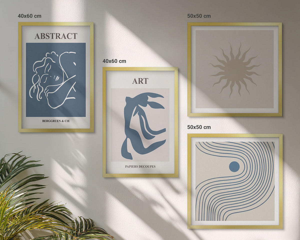 WANDBILDER 4er Set - 50x50 cm & 40x60 cm Goldrahmen - Matisses stilvolle abstrakte Muster - Goldfarben, Kunststoff (50/50cm) - ArtPrintCave