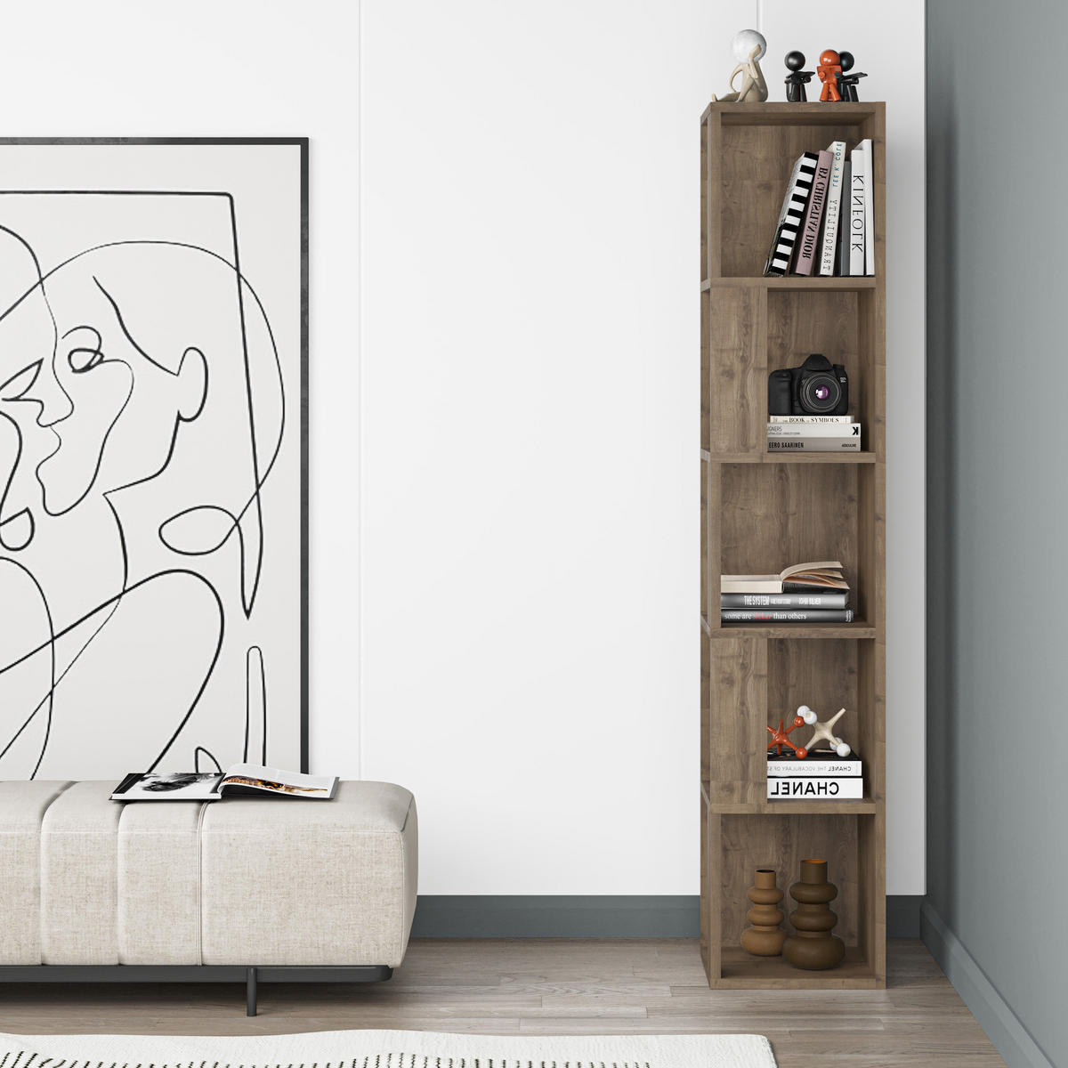 BÜCHERREGAL Piano Dunkle Eiche 31,4/31,4/158,9 cm - Walnussfarben, Holzwerkstoff (31.4/158.9/31.4cm) - Decortie