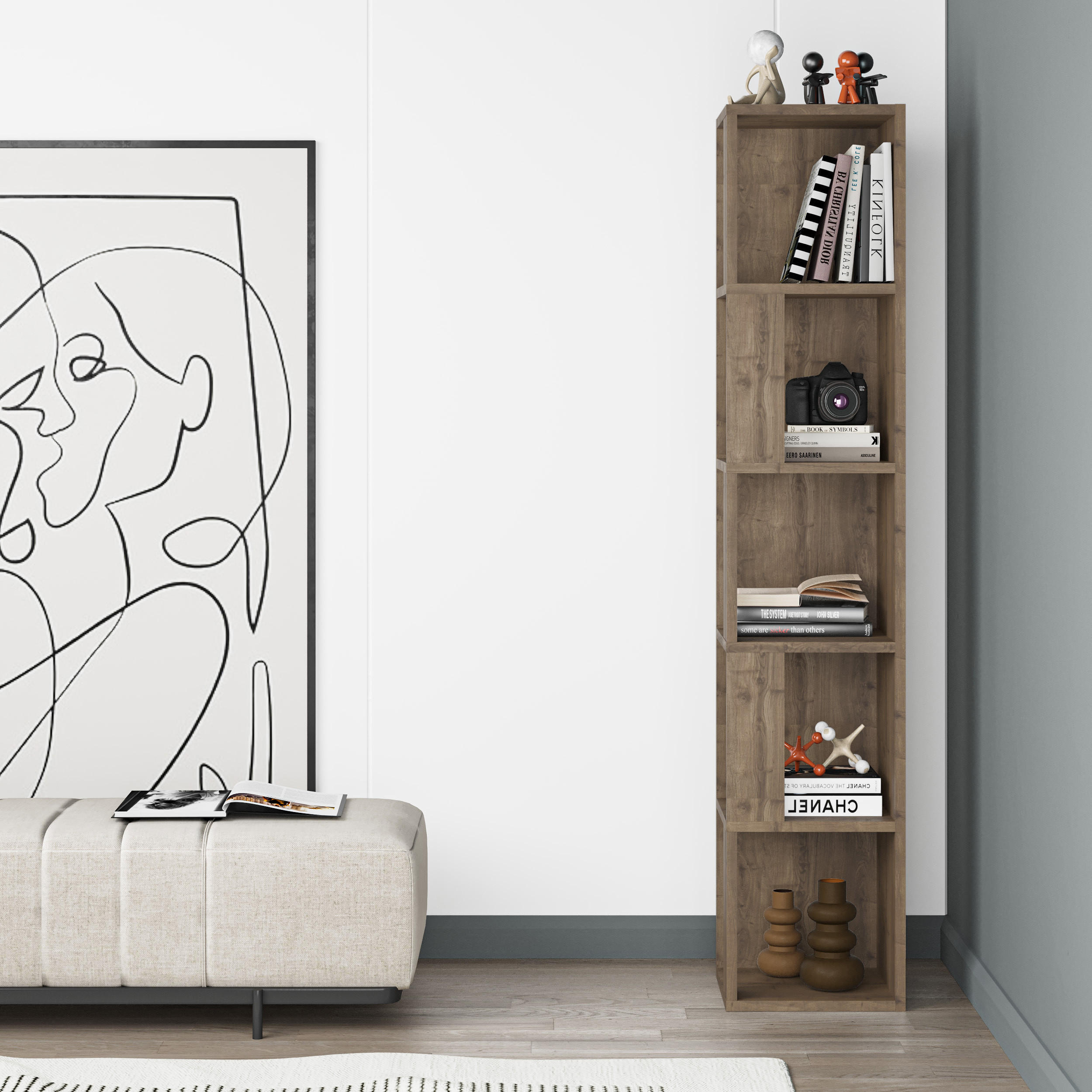 Thumbnail - Decortie Bücherregal, Walnuss, Holzwerkstoff, 31.4x158.9x31.4 cm, Wohnzimmer, Regale, Bücherregale