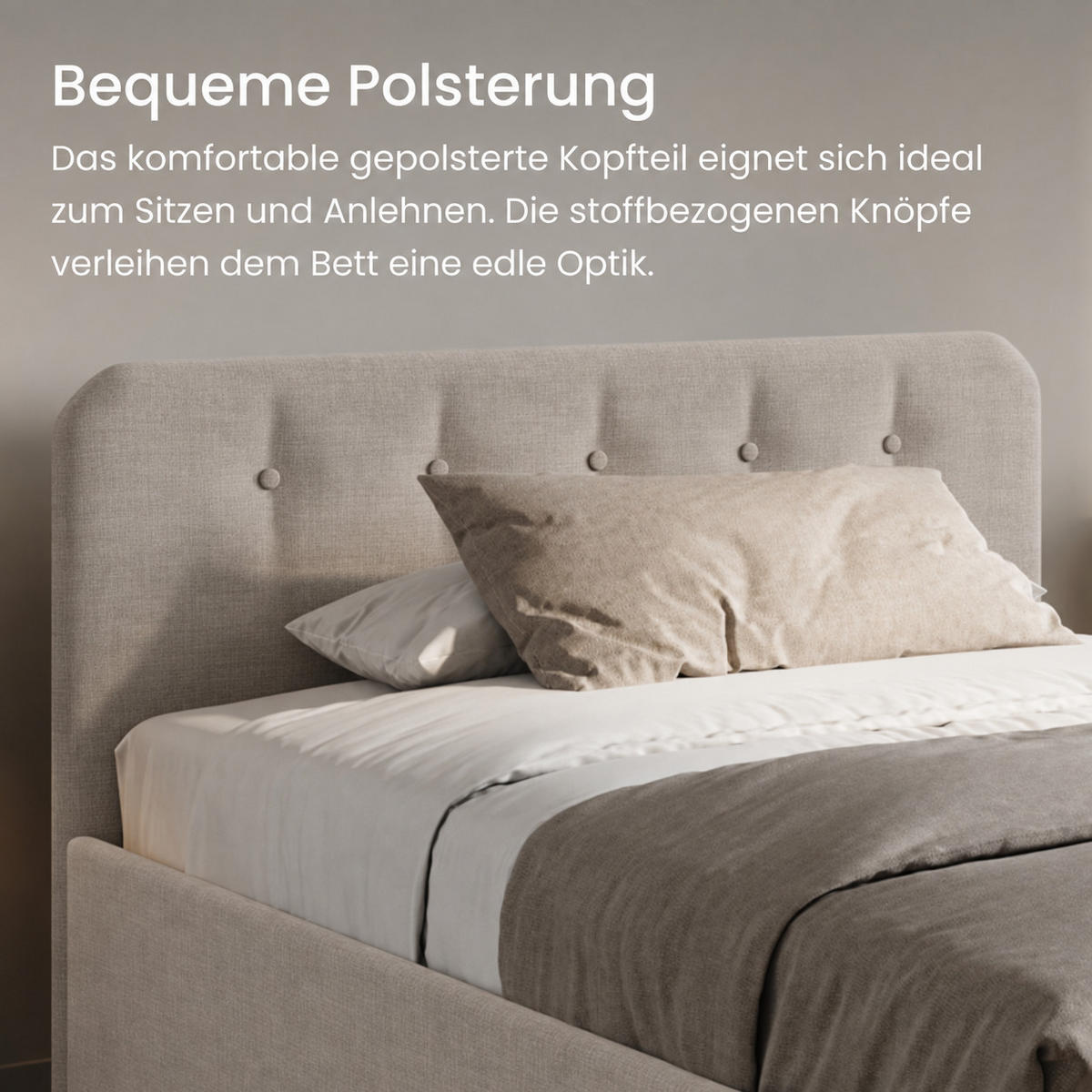 POLSTERBETT mit verstellbarem Lattenrost & Bettkasten, Kaltschaummatratze, 100 x 200 cm in Creme - Creme, Holzwerkstoff/Textil (100/200cm) - Home Collective