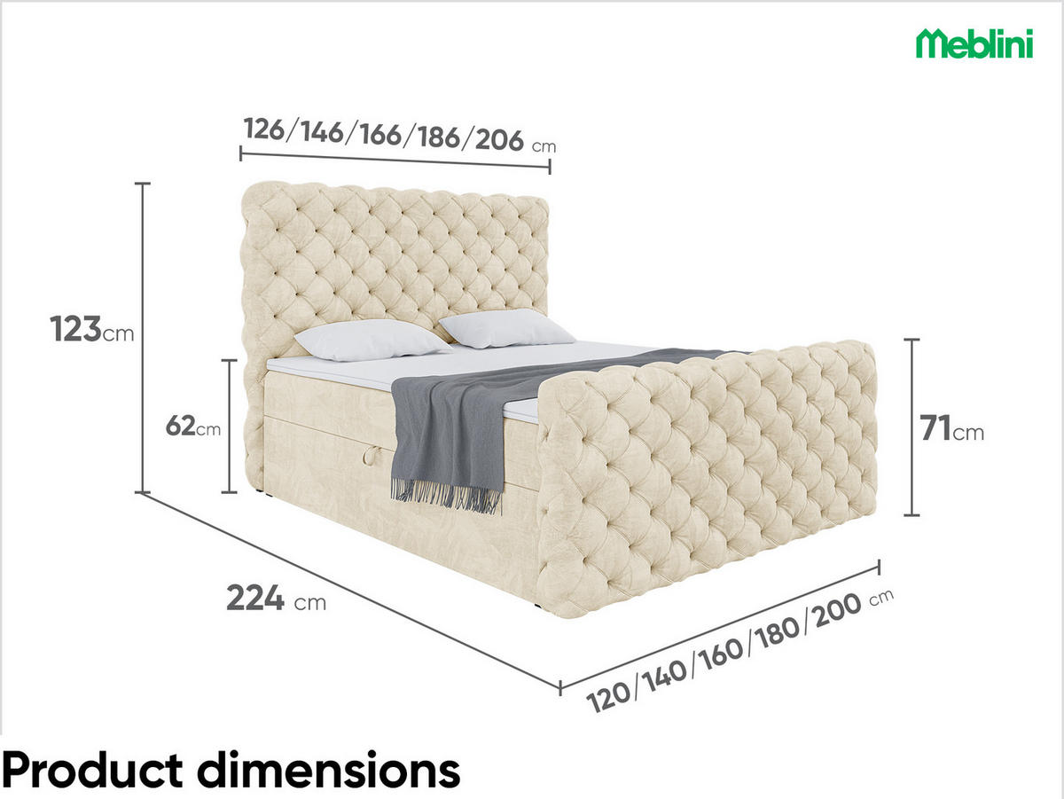 BOXBETT Duke - Beige/Schwarz, Holzwerkstoff/Textil (120/200cm) - Meblini