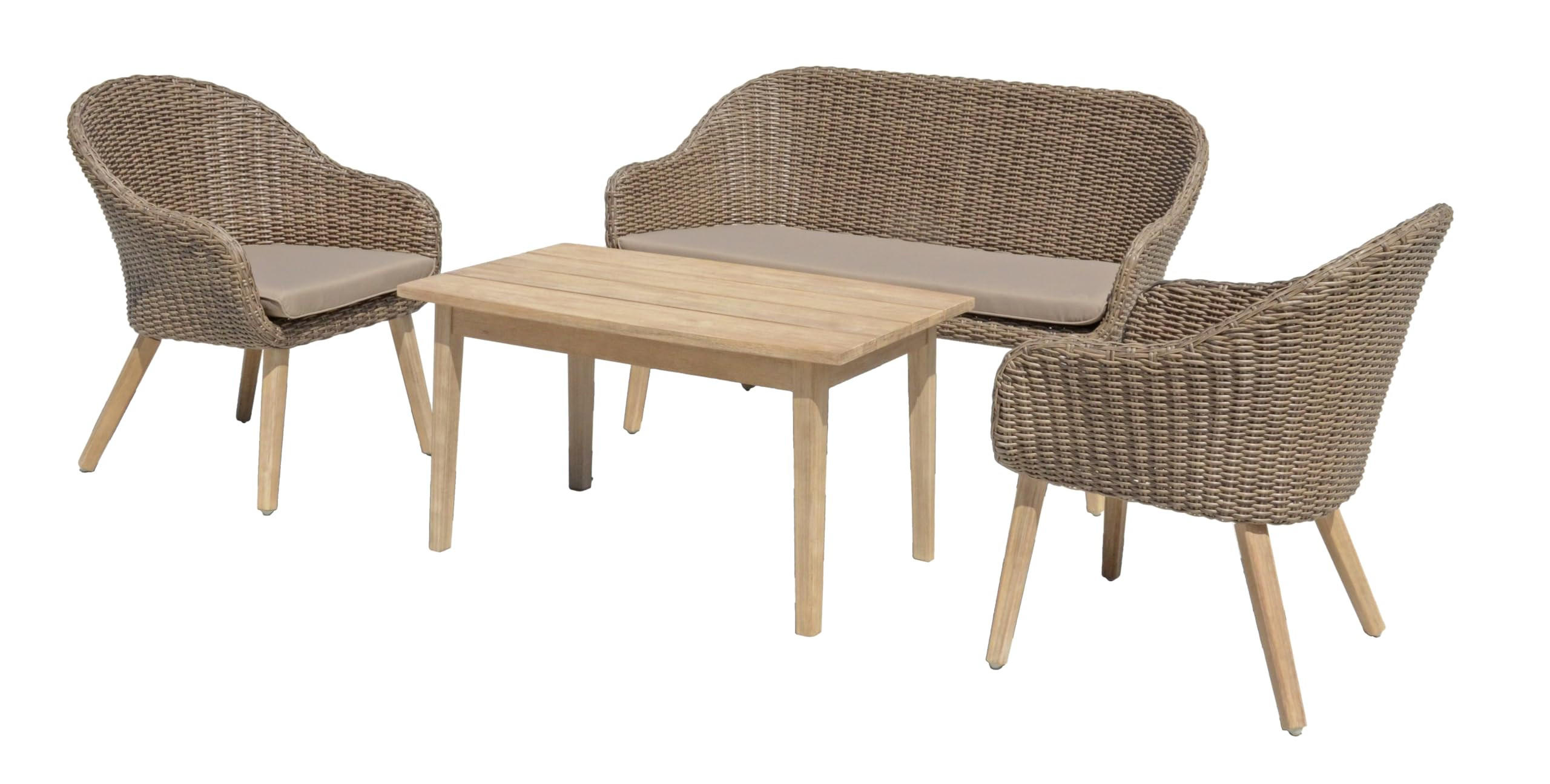 GARTEN-SITZGRUPPE Lisbon 4-teilig Kunststoffgeflecht Gartenmöbel-Set - Braun, Holz - DELUKE