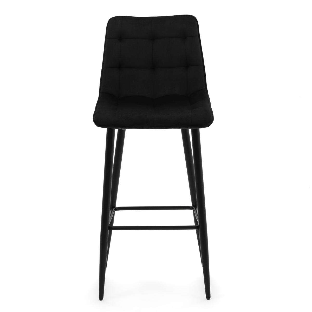 BARHOCKER CHIC gespolsterter mit Steppung - schwarz - Samt Velours - Schwarz, Textil/Metall (46/109/56cm) - NEW HOME