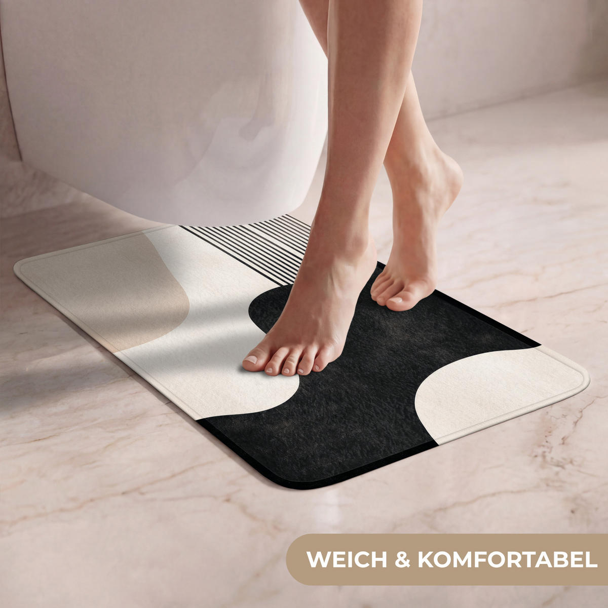 WC-VORLEGER Abstrakt - Japandi - Beige - Modern WC Teppich 40x60 cm - Beige, Kunststoff/Textil (40/1cm) - OnlyWow