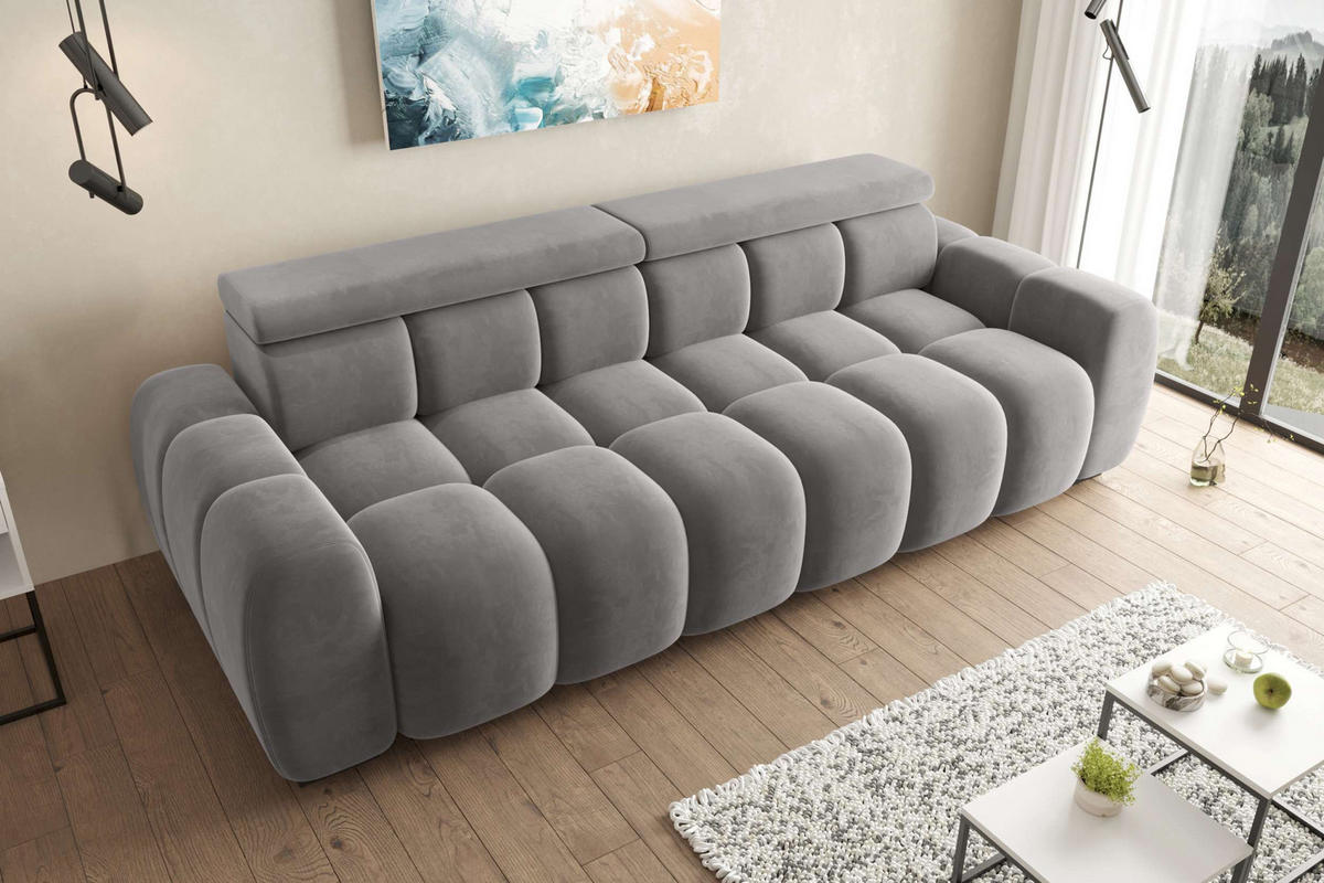 BIGSOFA ALESSIO Velours Silberfarben mit elektrischer Sitztiefenverstellung - Silberfarben, Kunststoff/Textil (248/77/108cm) - 99rooms