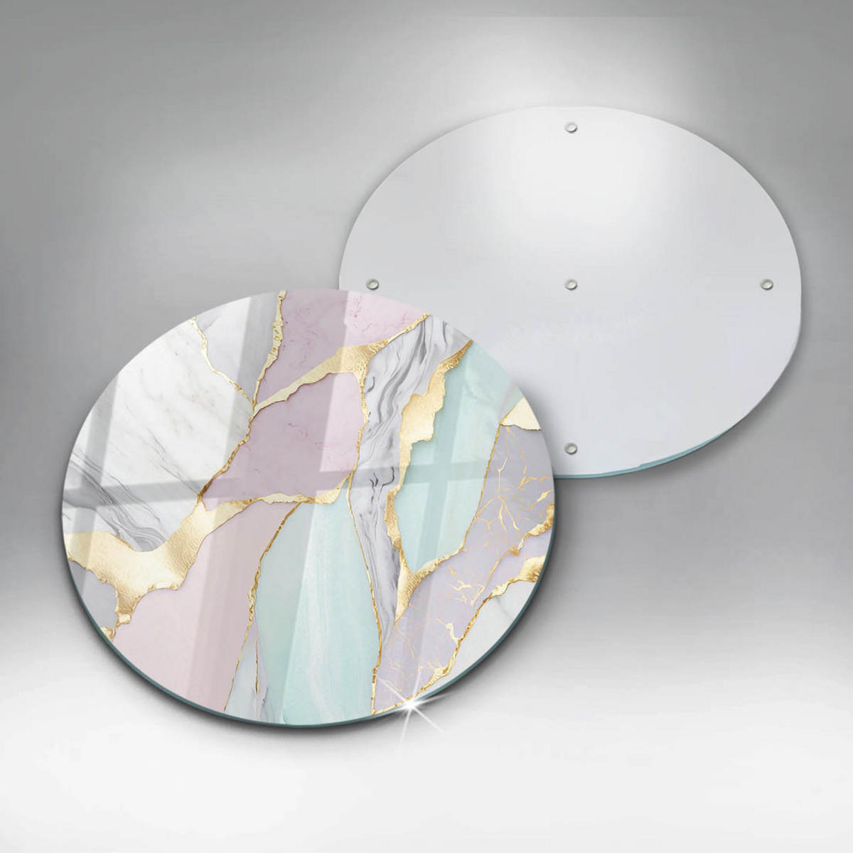 GLASPLATTE Ø 30 cm Pastell Marmor Muster - Hellrosa, Glas (30/30cm) - Wallfluent