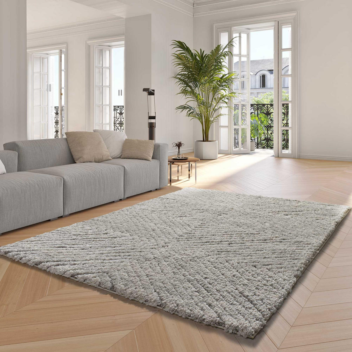 HOCHFLORTEPPICH Silber Atesa 120/170 cm - Silberfarben, Naturmaterialien/Textil (120/170cm) - Atticgo