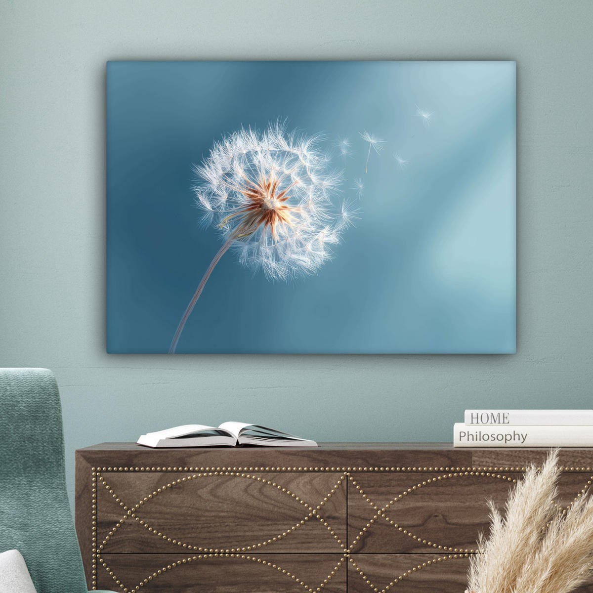 LEINWANDBILD Löwenzahn - Wind - Blau Wandbilder 80x60 cm - Blaugrau, Textil (80/60cm) - MuchoWow