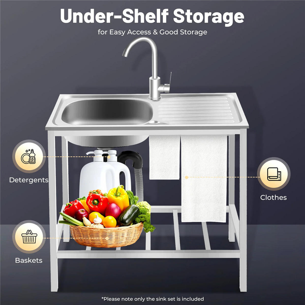 OUTDOORKÜCHE Edelstahl Spüle mit Arbeitsfläche + Wasserhahn - Silberfarben, Metall - Kaket