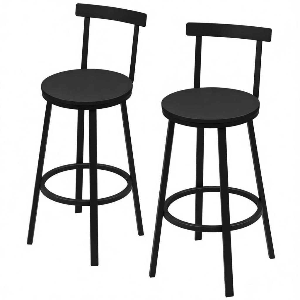 BARHOCKER 2er-Set Schwarz mit Rückenlehne und Fußstütze - Schwarz, Holzwerkstoff (51.5/89/51.5cm) - PANGIVO