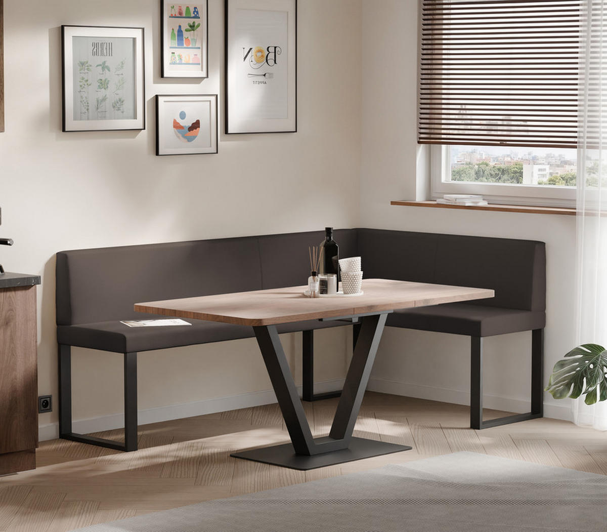 ECKBANK rechts SANA U Kunstleder glatt, 128/168 cm Braun - Braun, Kunststoff/Textil (128/168cm) - Idohome