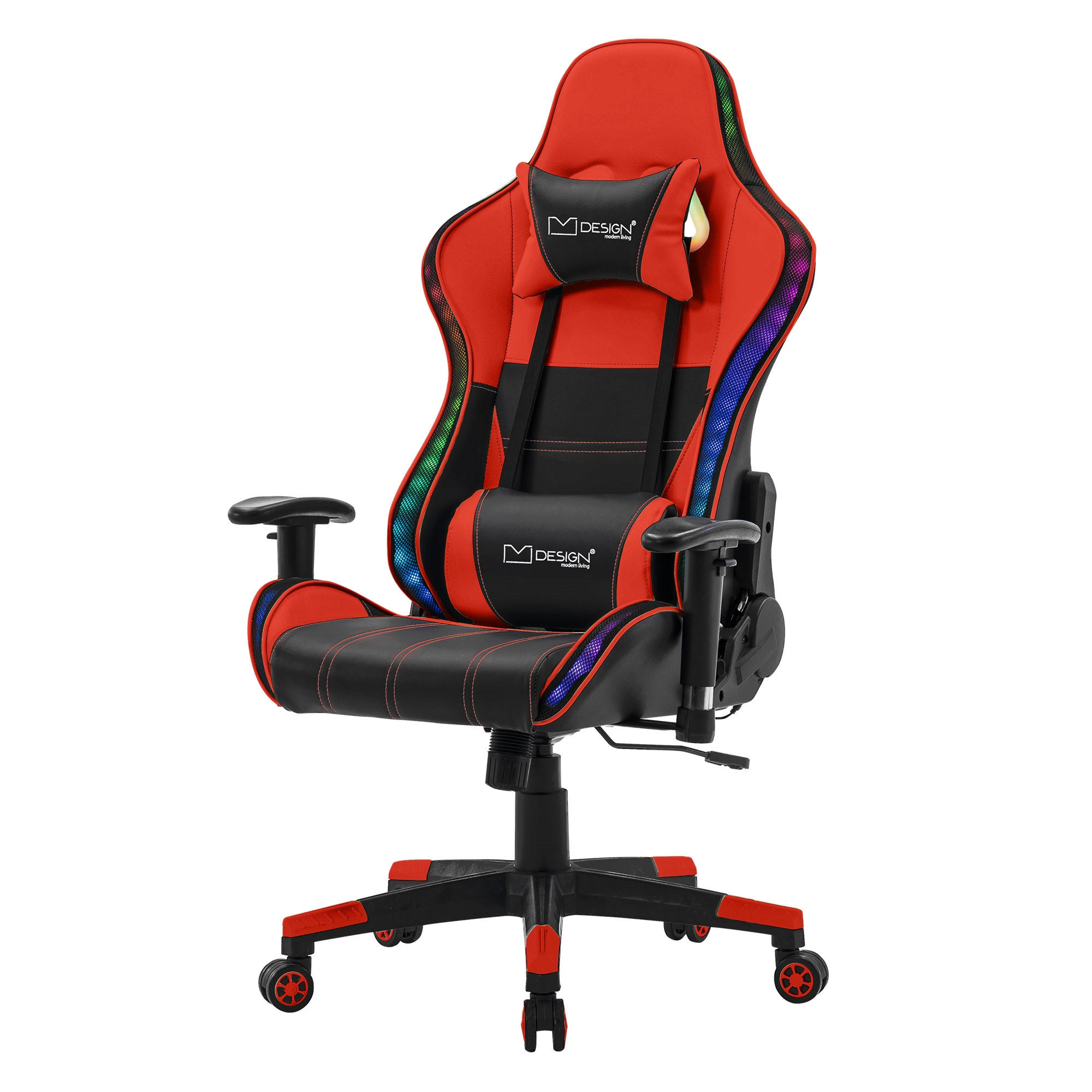ML-DESIGN HERNÍ ŽIDLE s RGB osvětlením a reproduktory, červená, z umělé kůže