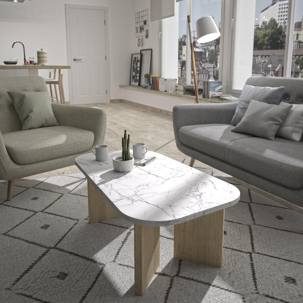 COUCHTISCH H39 cm – QUARTZ - Eichefarben/Weiß, Holzwerkstoff (105/57.7/38.2cm) - Calicosy