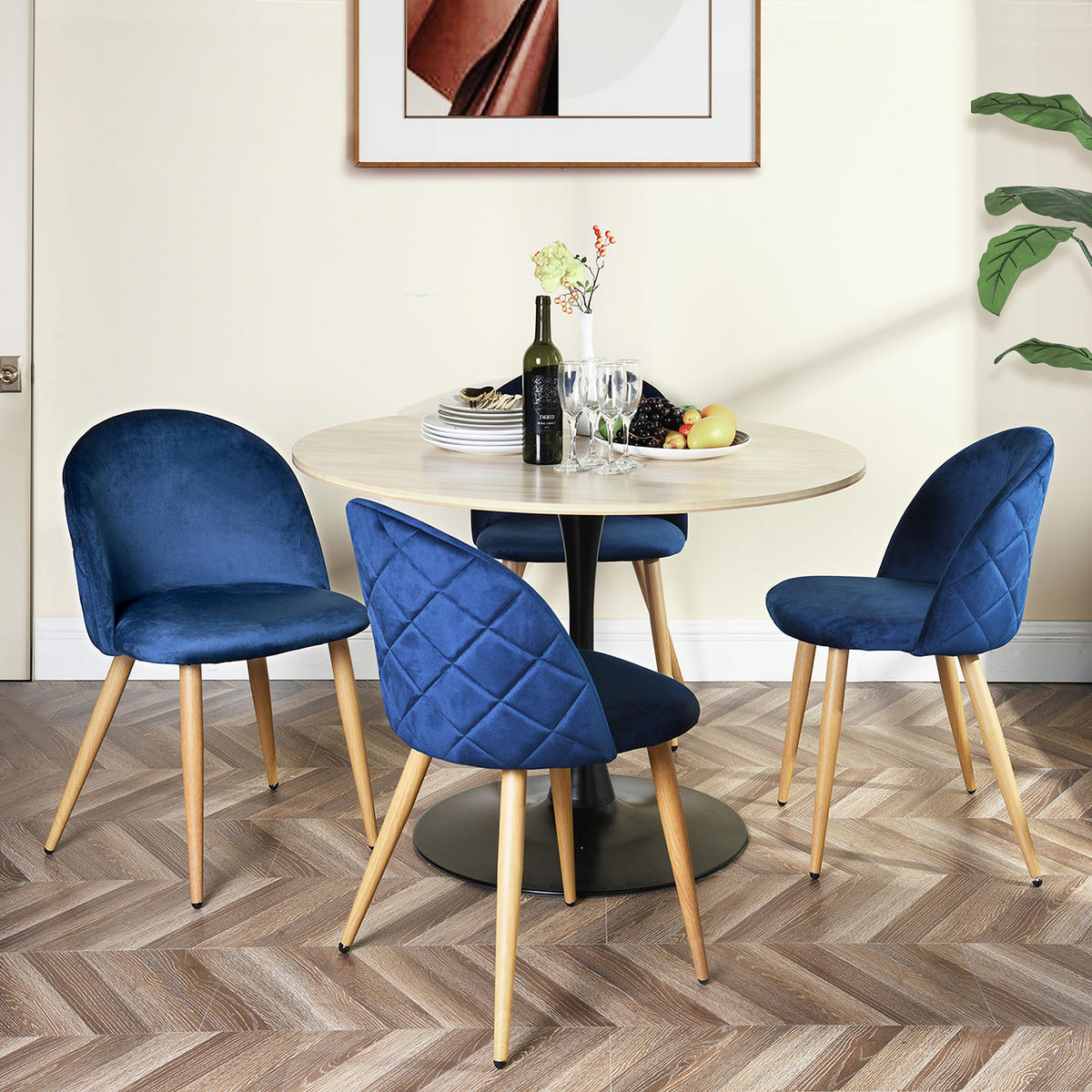 STUHL-SET 2 Stück in Samt DUNKELBLAU - Blau/Eichefarben, Holzwerkstoff/Textil (55/78/47cm) - Urban Meuble