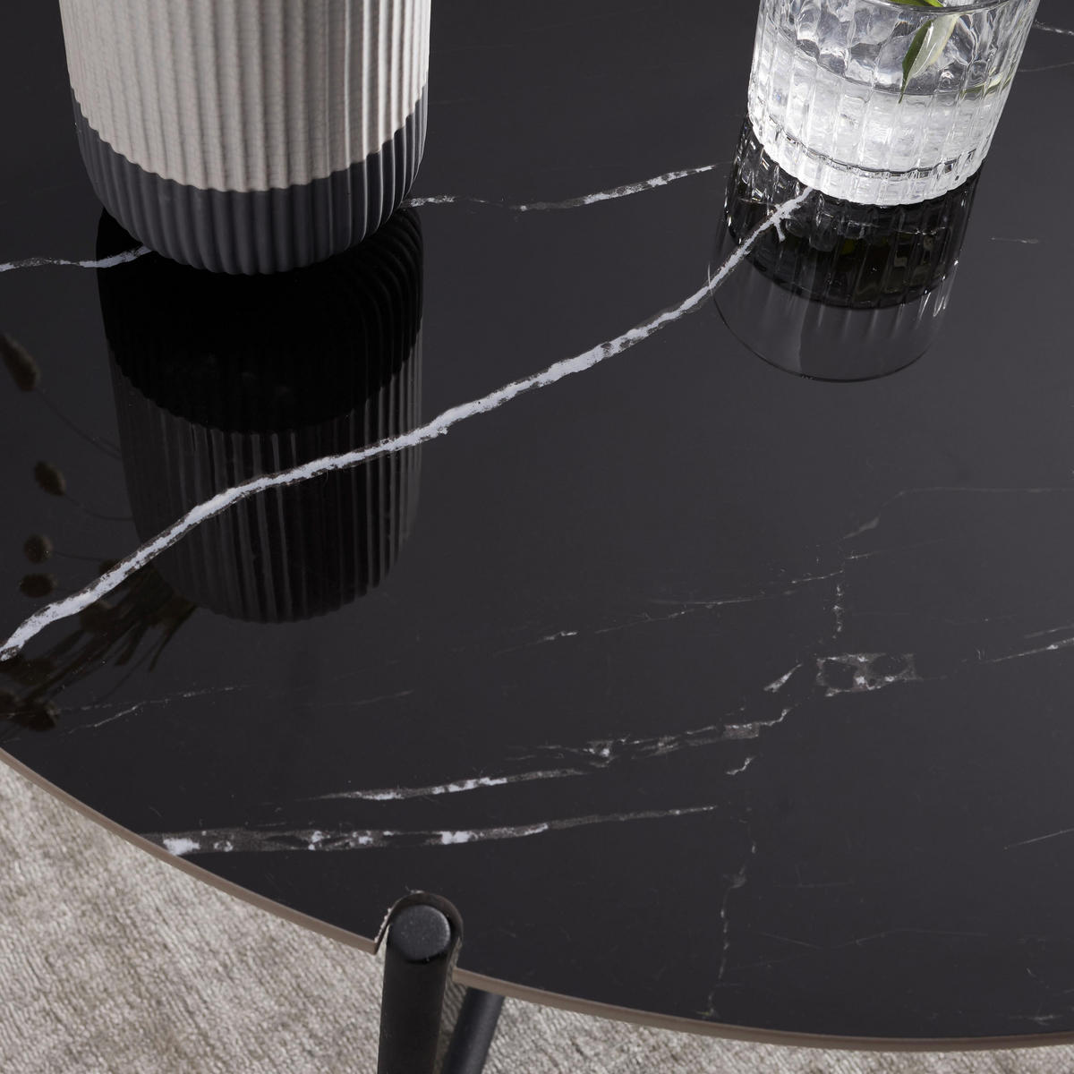 COUCHTISCH Nila Schwarz/Weiß Metall/Marmor rund - Schwarz, Metall (79.5/79.5/39cm) - Bessagi Home