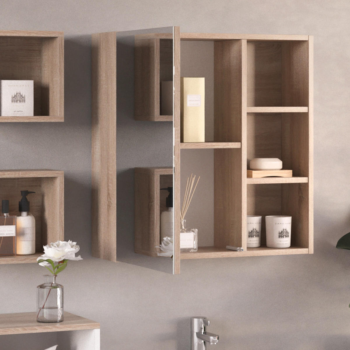 BADSPIEGELSCHRANK Senyo Sonoma 62 x 64 cm - Sonoma Eiche, Holzwerkstoff (62/64/21cm) - Vicco