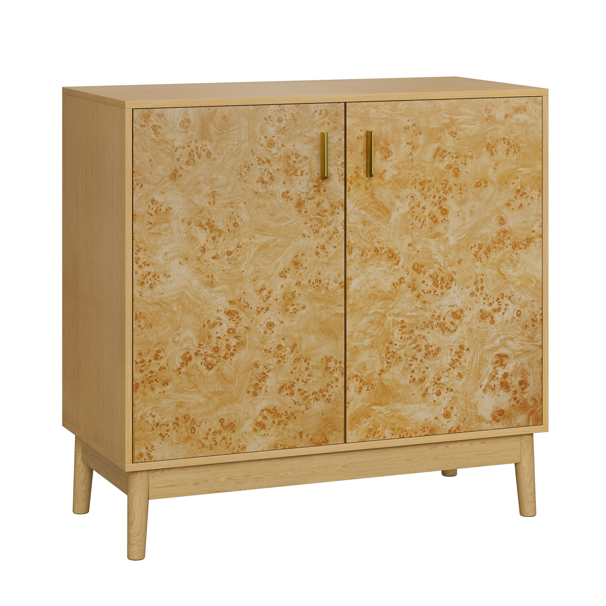 SIDEBOARD Gelb mit Baumknoten-Struktur, goldener Griff, MDF/Holz, verstellbare Einlegeböden, 80/38/77,5 cm, Gelb - Gelb, Holzwerkstoff (80/77.5/38cm) - Redom